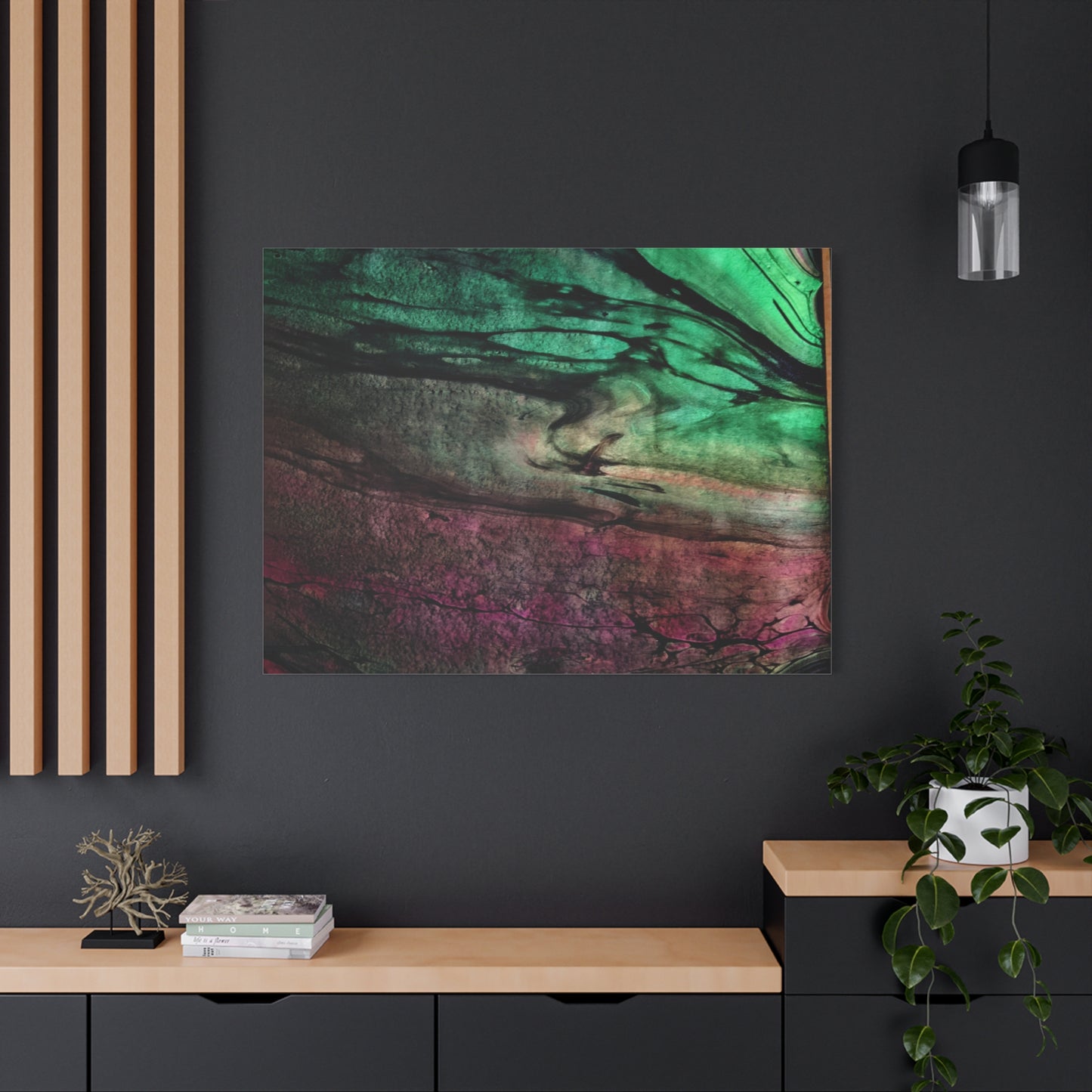 flame tempered pour - Abstract Teal & Magenta Canvas Wall Art — Matte Stretched 1.25"