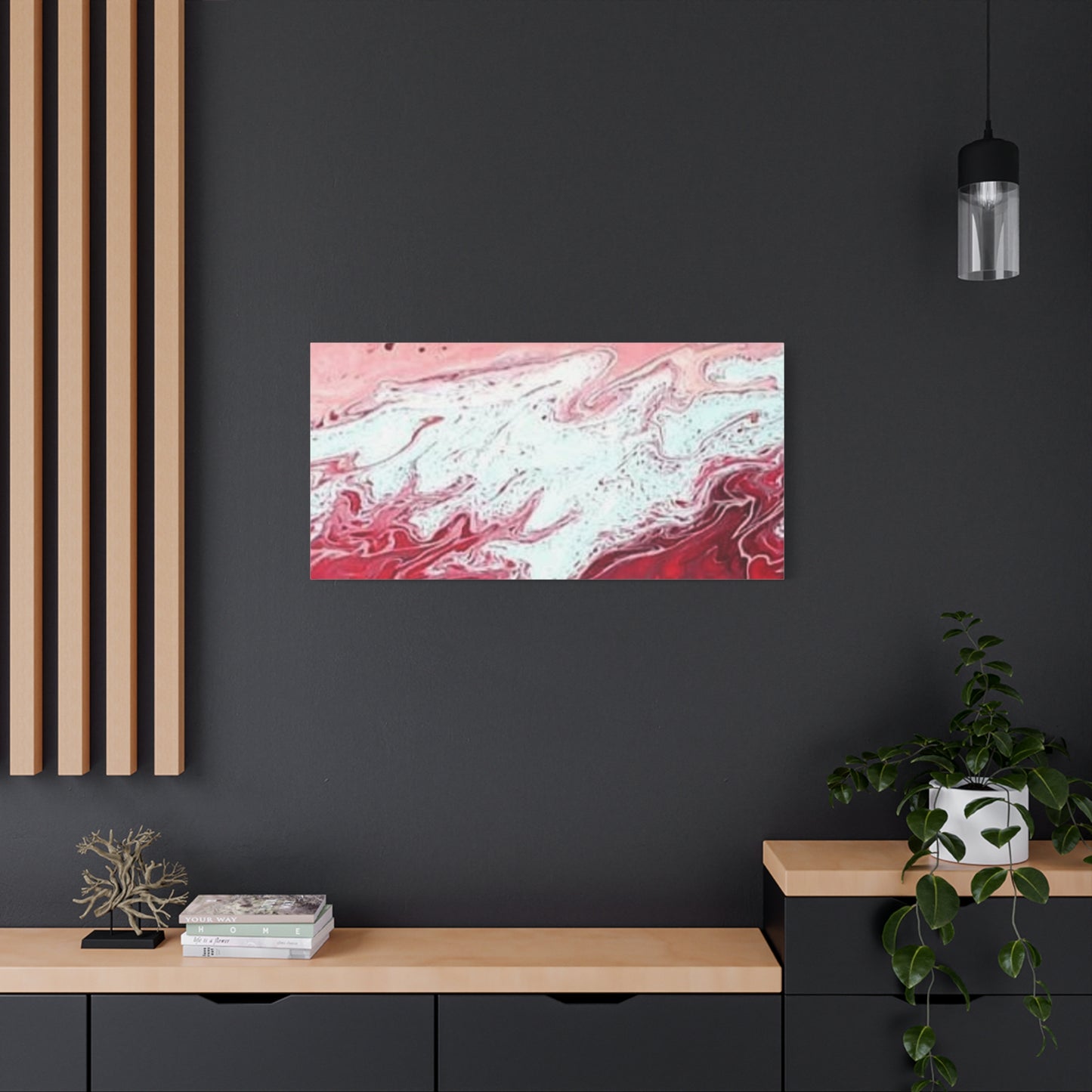Abstract Pink & Red Fluid Art Canvas — Matte Stretched Wall Art