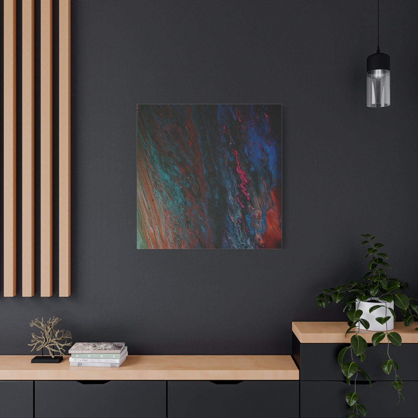 Abstract Fluid Art Canvas Wall Art - Jupiter pour — Vibrant Ocean Night Matte Stretched Canvas
