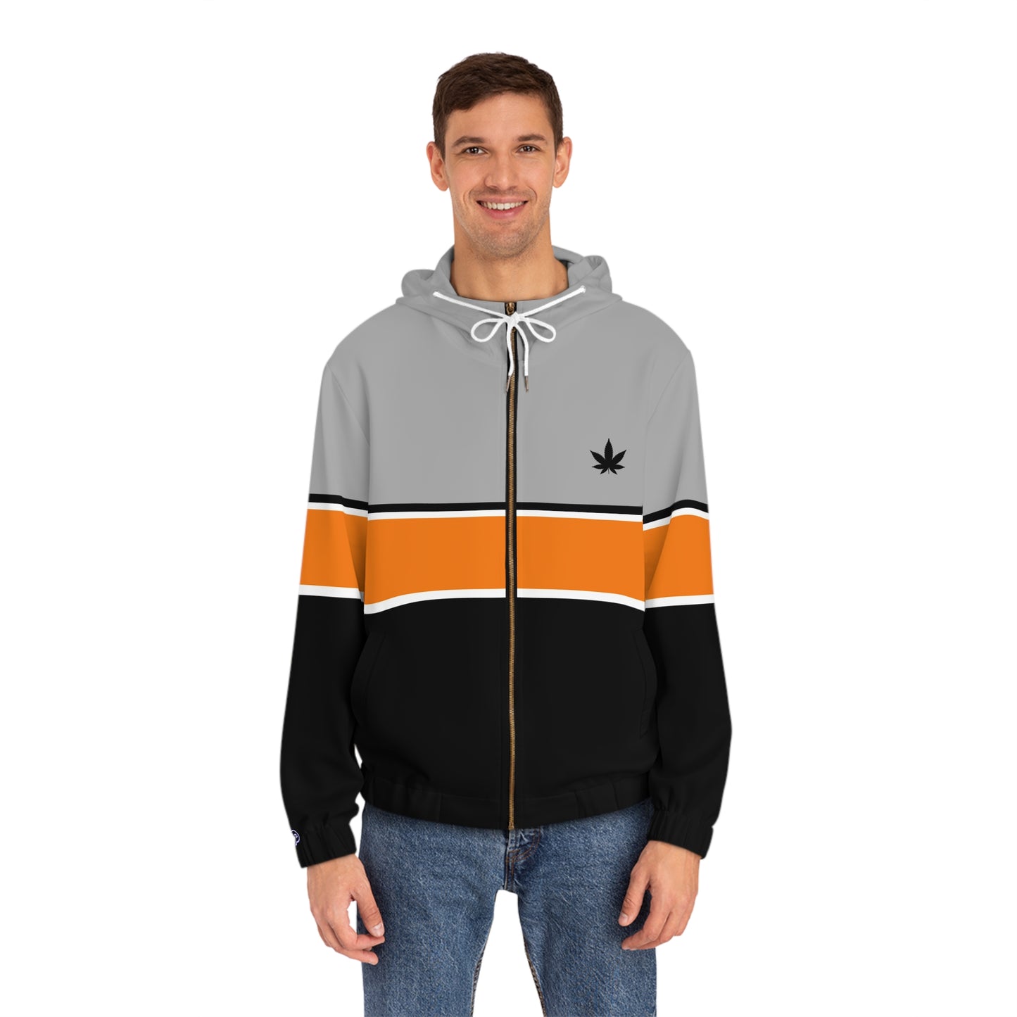 Cannabis Leaf Striped Full‑Zip Hoodie — Men’s Streetwear Jacket
