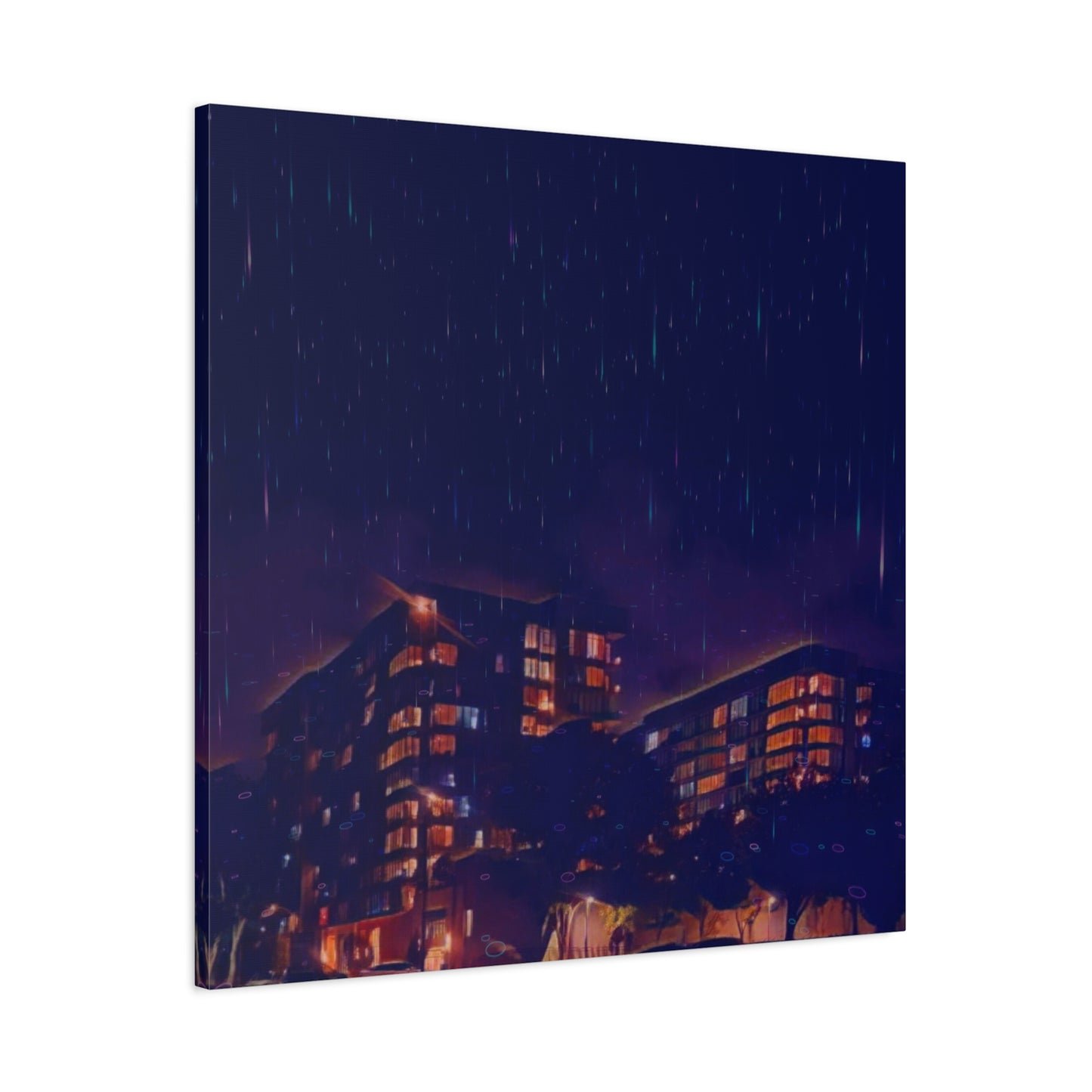 Neon Percipitation @ night - Canvas Print — Moody Urban Wall Art