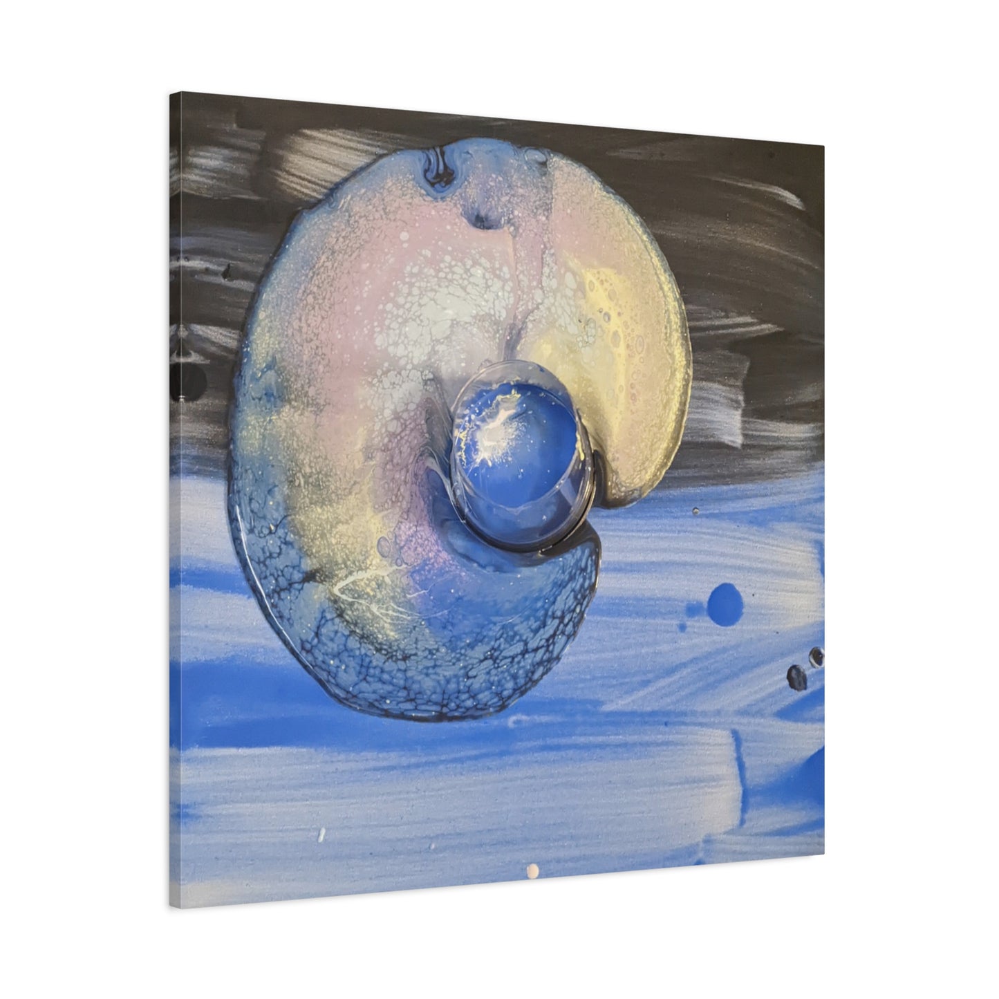 the nautilus - Abstract Blue Spiral Matte Canvas Art - Nautical Coastal Wall Decor