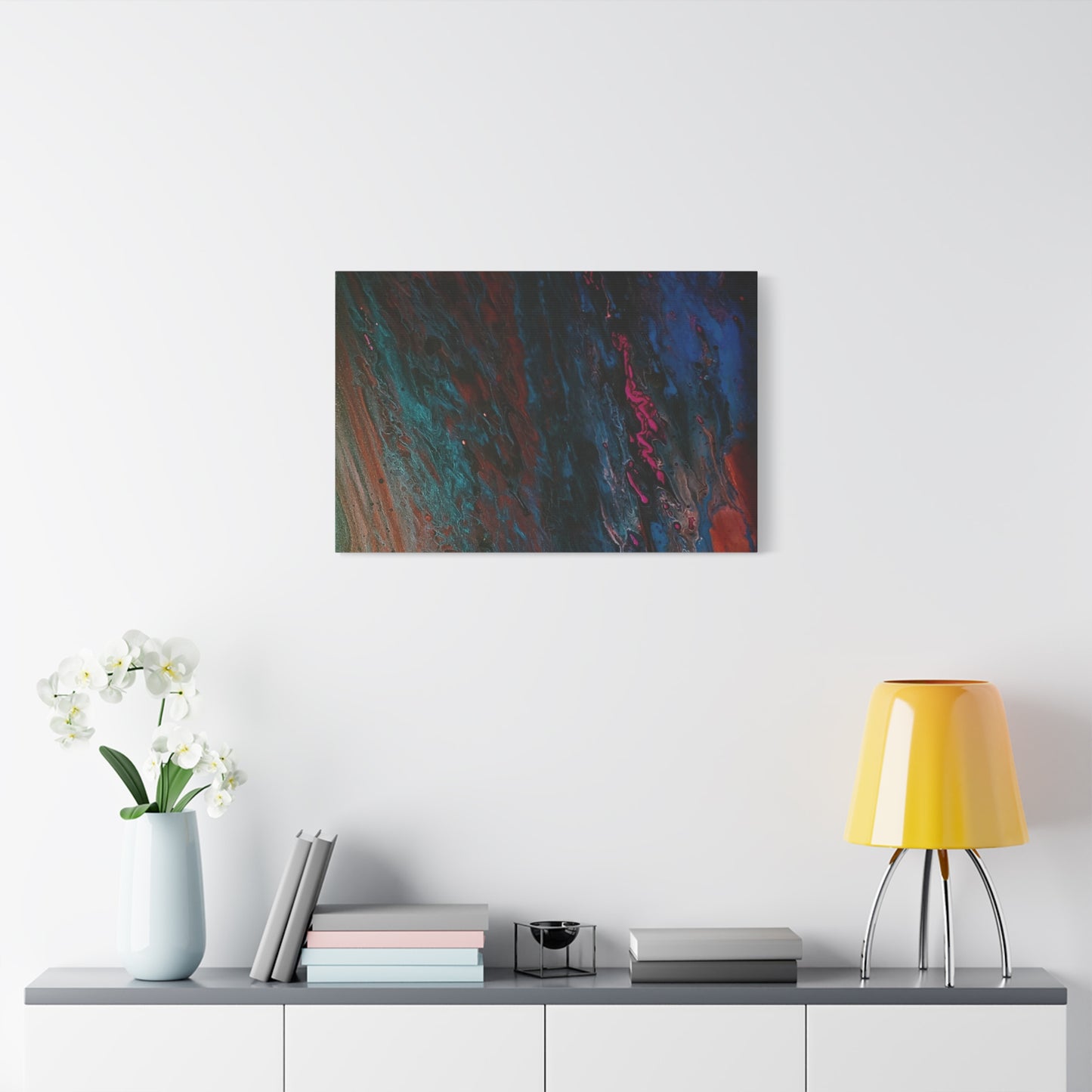 Abstract Fluid Art Canvas Wall Art - Jupiter pour — Vibrant Ocean Night Matte Stretched Canvas