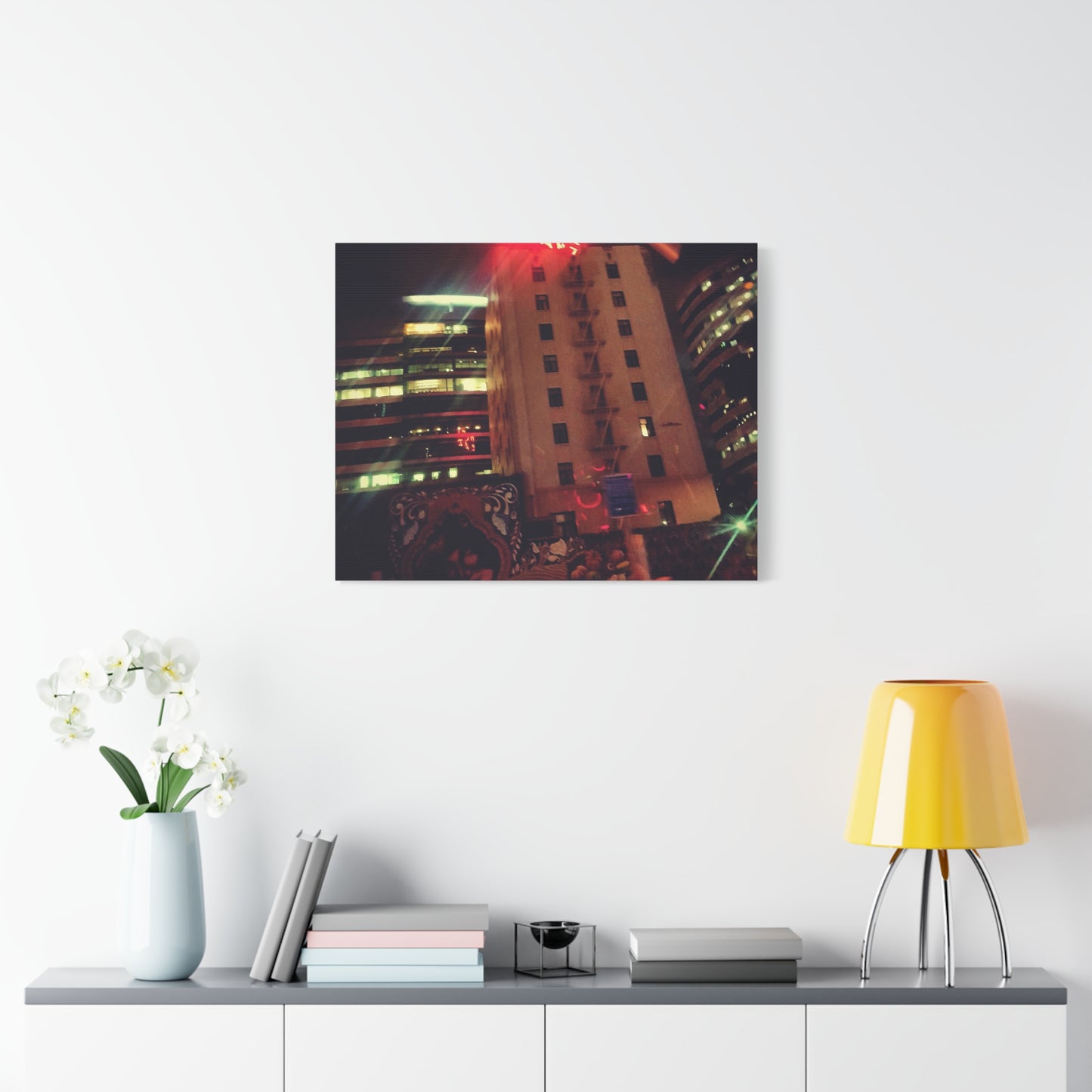 Hotel DeAnza - City Nightscape Canvas Print — Urban Street Art Building Matte Stretched 1.25"