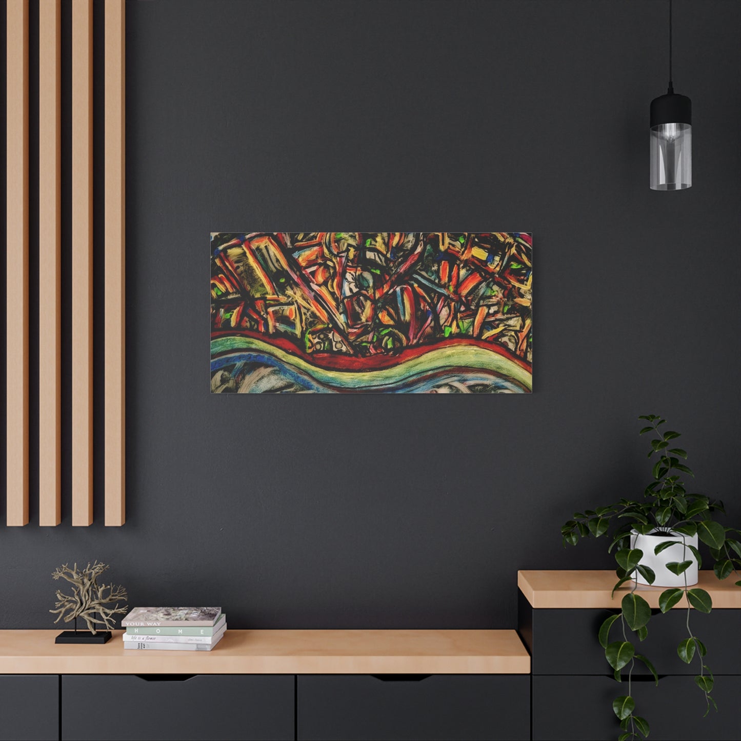 Acrylic_inequalities - Abstract Coastal Cityscape Canvas — Vibrant Ocean Wave Wall Art