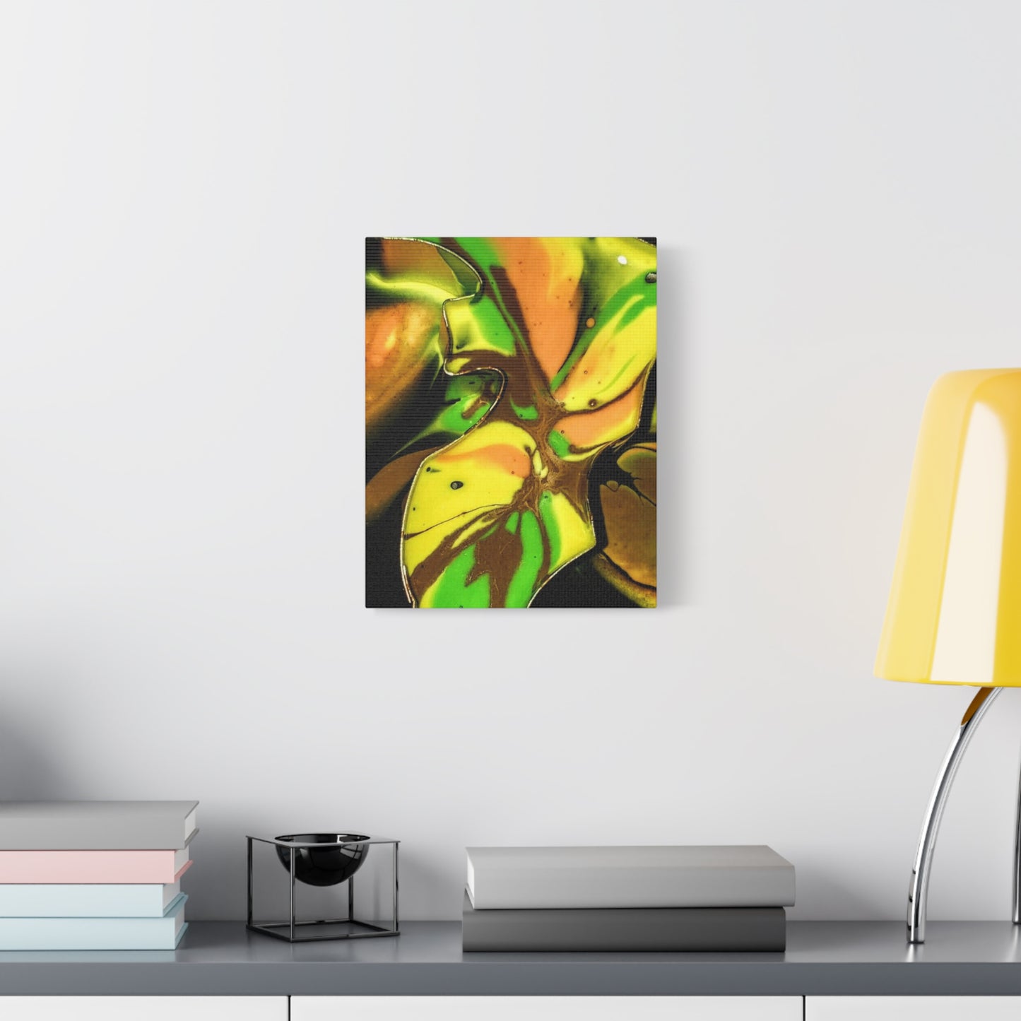 Abstract Green & Gold Fluid Art Matte Canvas Print (Stretched)