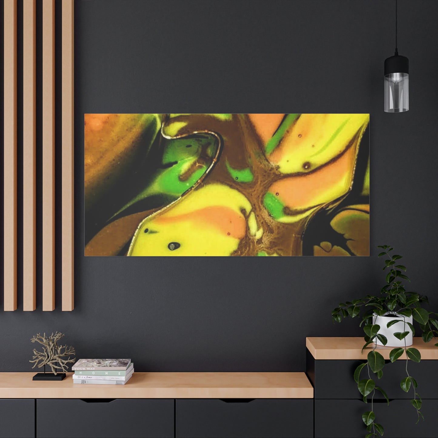 Abstract Green & Gold Fluid Art Matte Canvas Print (Stretched)