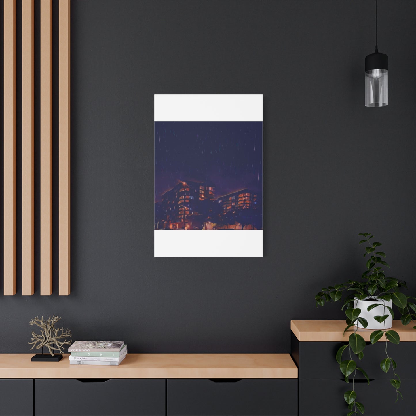 Neon Percipitation @ night - Canvas Print — Moody Urban Wall Art