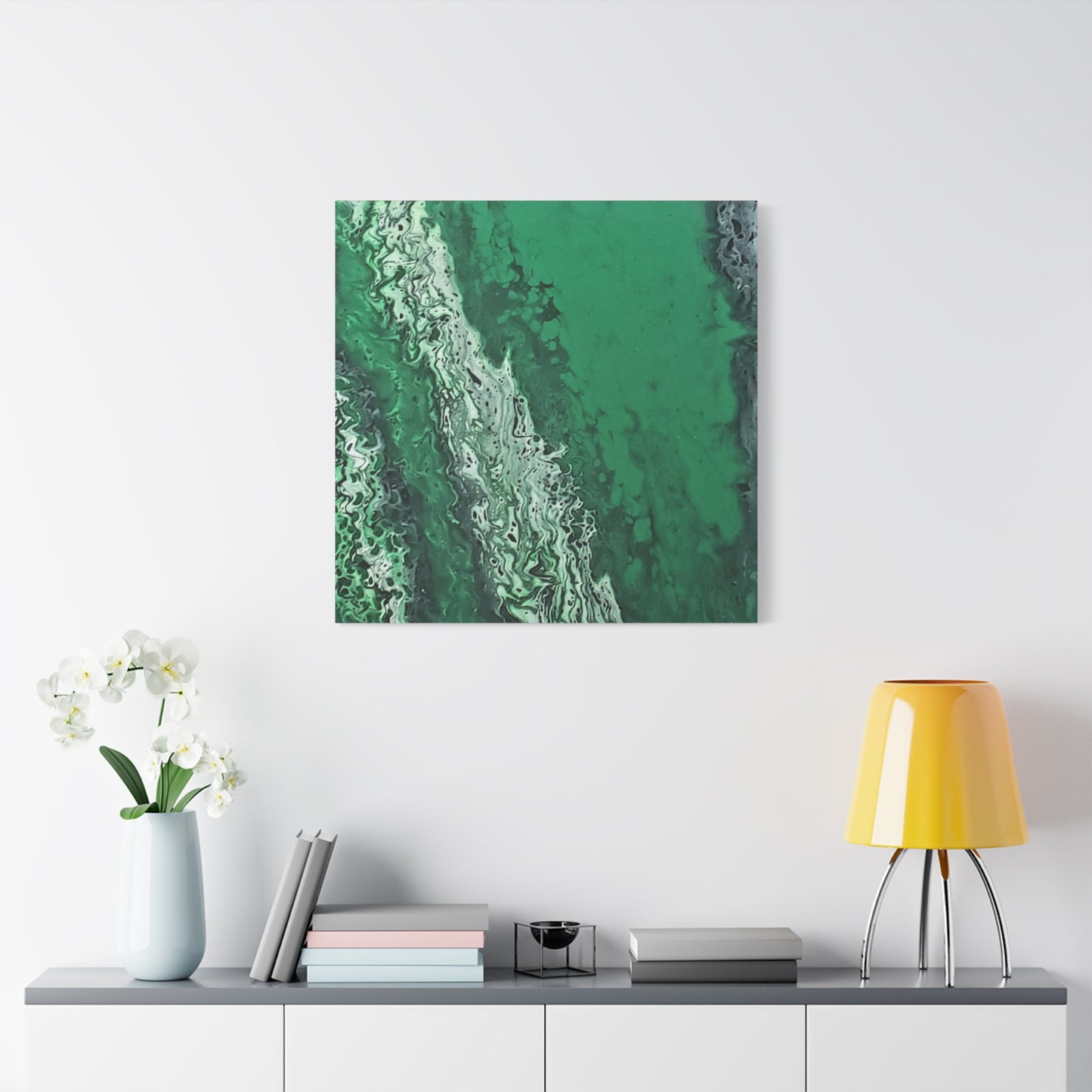 Emerald Wave Abstract Canvas Print — Matte Stretched Wall Art