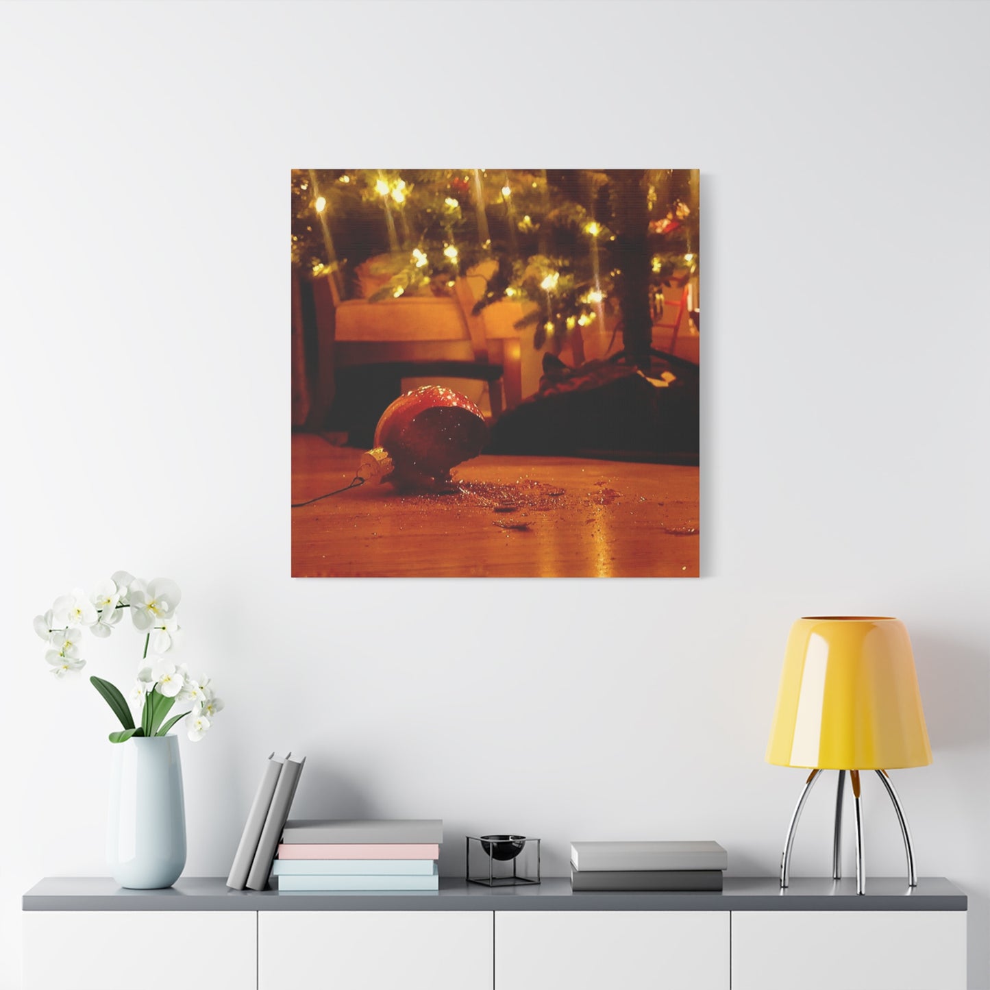 Christmas Tree Ornament Photo Canvas – Cozy Holiday Still Life Wall Art