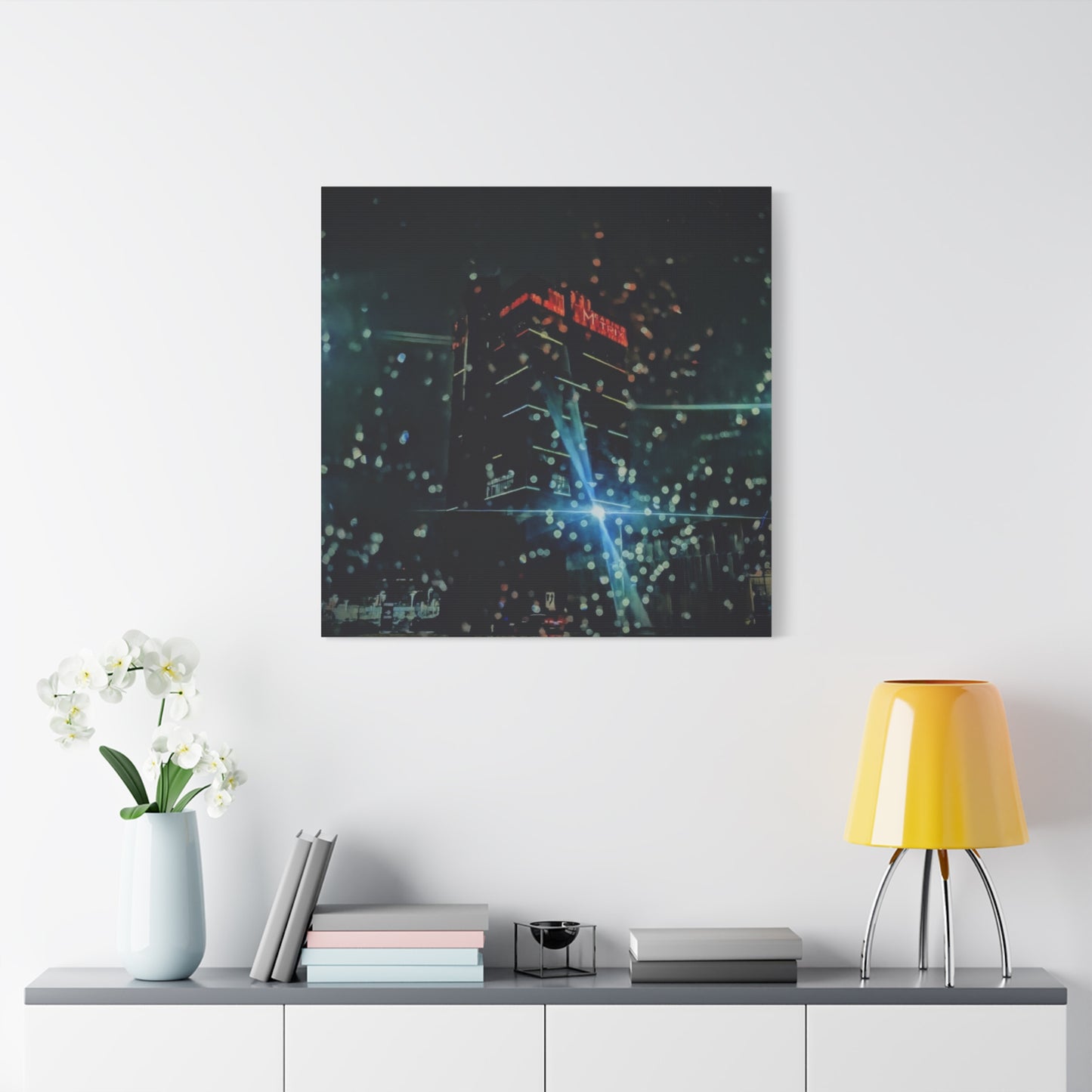 matrix @night Canvas Print — Moody Rainy Urban Wall Art (Matte Stretched)