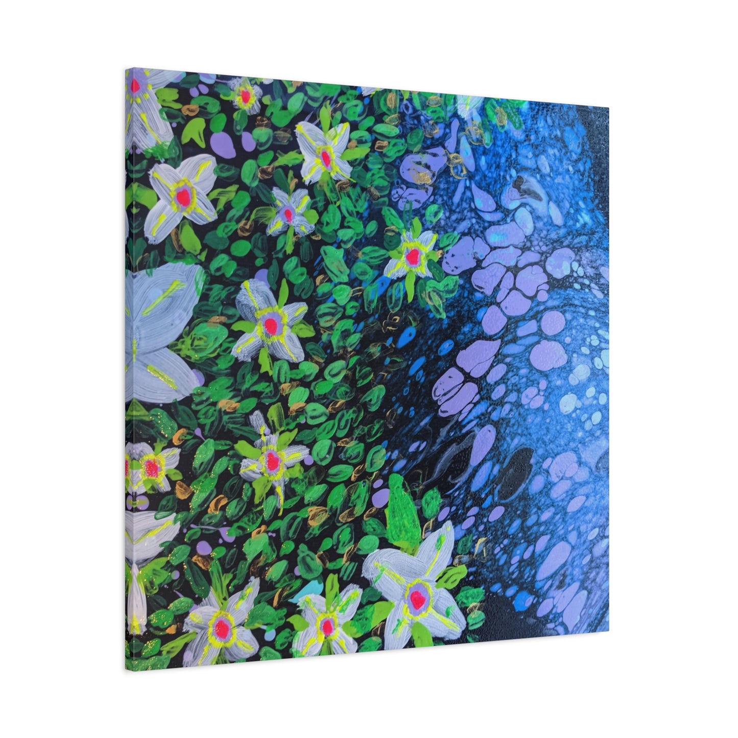 Floetrol&Flowers -  Reef Matte Canvas Wall Art — Blue & Green Abstract Flower Painting