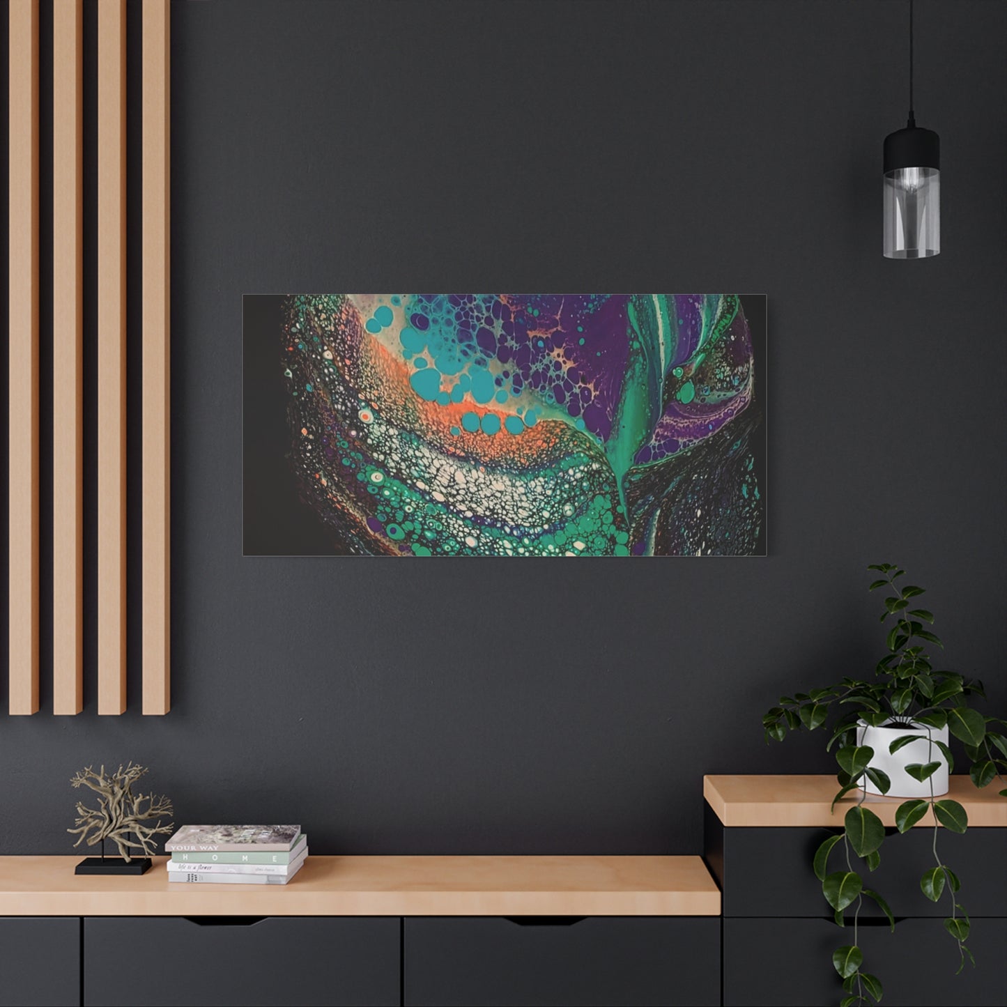 Abstract Fluid Art Canvas Print — Teal, Purple & Gold Swirl Matte Stretched Wall Art