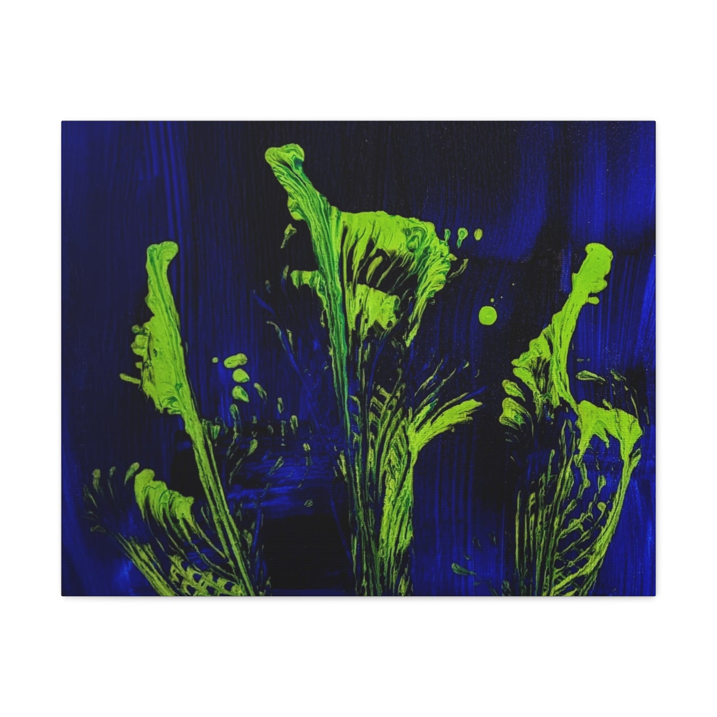 calla_lillies_pt.2 - Neon Floral Abstract Canvas Print — Blue & Lime Stretched Wall Art