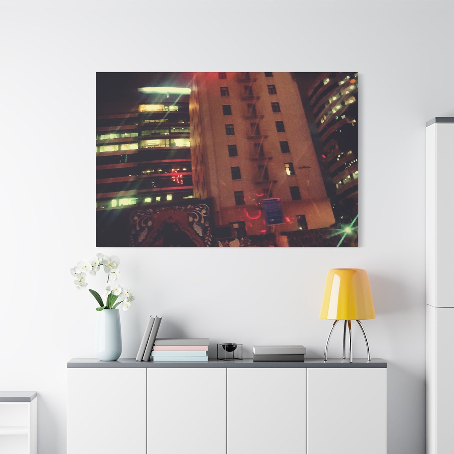 Hotel DeAnza - City Nightscape Canvas Print — Urban Street Art Building Matte Stretched 1.25"