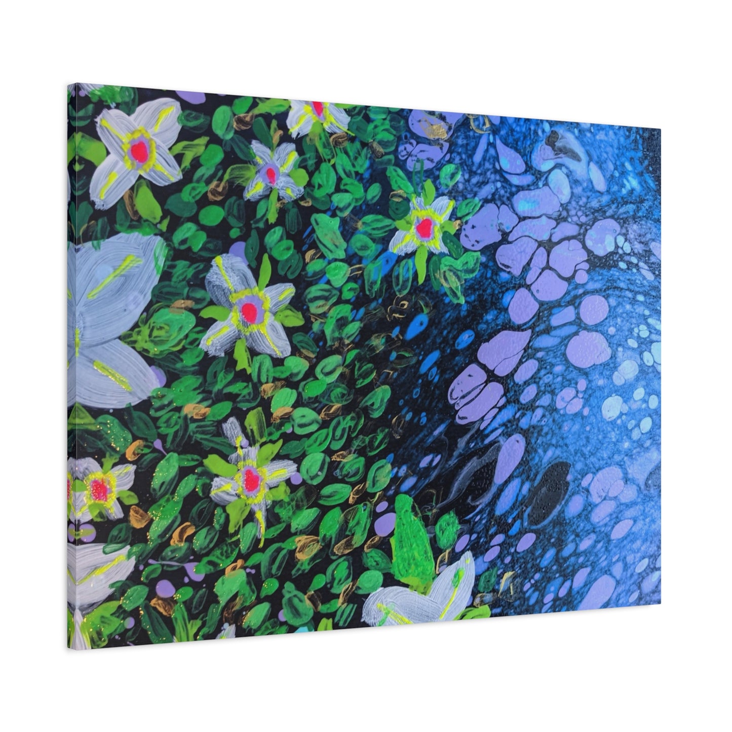 Floetrol&Flowers -  Reef Matte Canvas Wall Art — Blue & Green Abstract Flower Painting