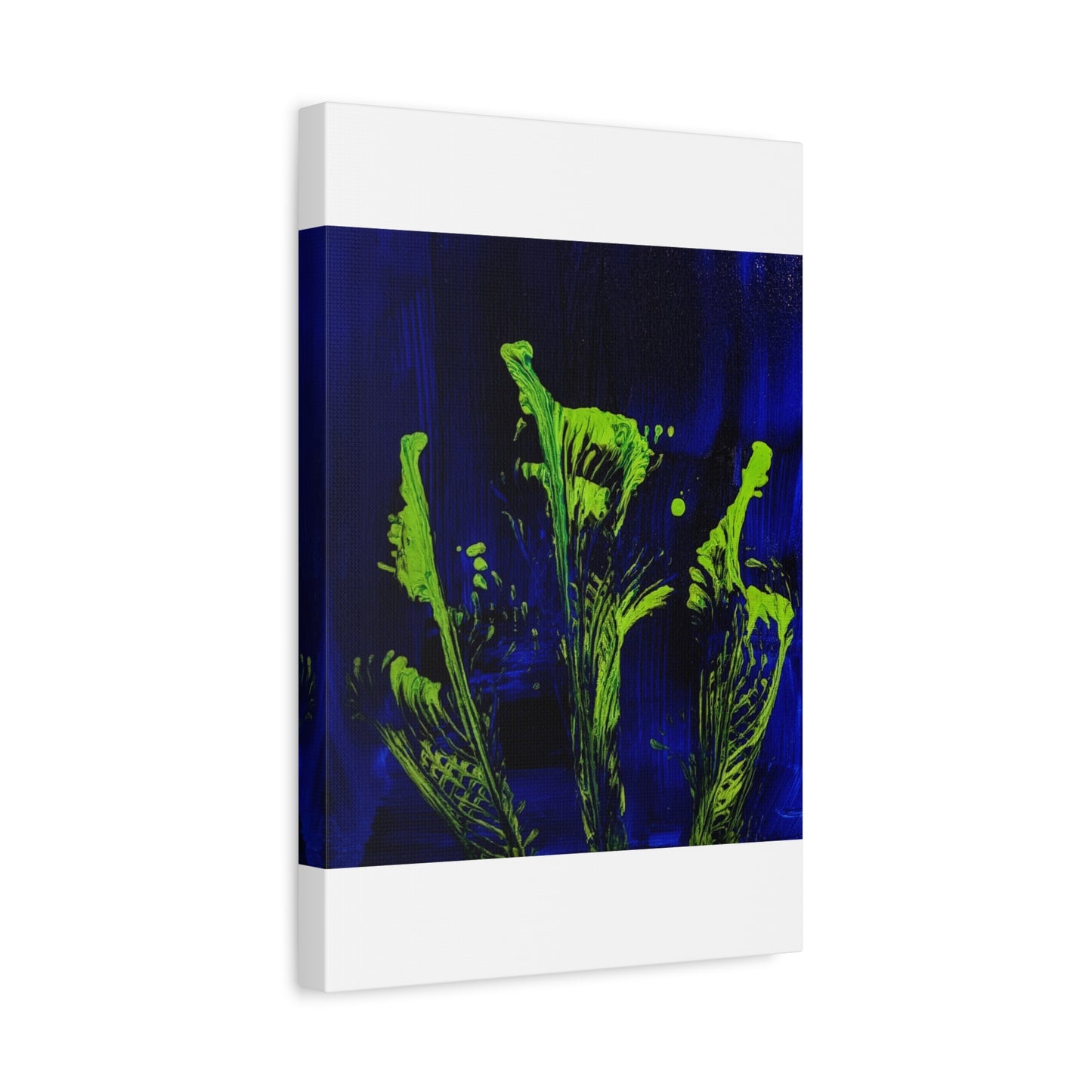 calla_lillies_pt.2 - Neon Floral Abstract Canvas Print — Blue & Lime Stretched Wall Art