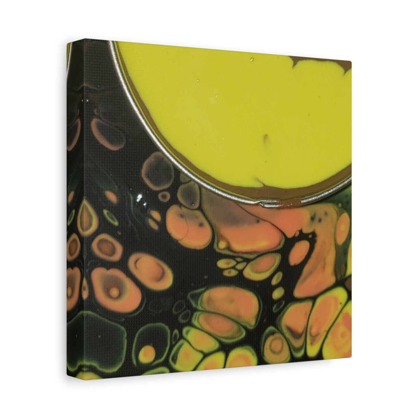 Abstract Fluid Art Canvas Print — Yellow & Black Cell Pour