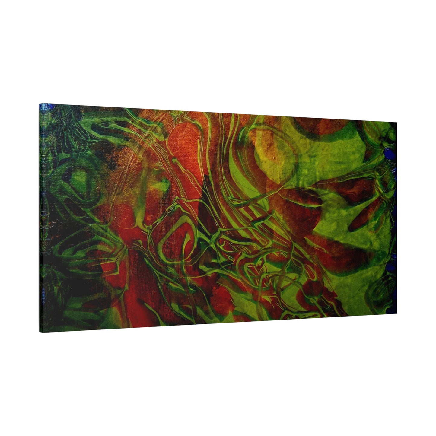 Abstract Green & Red Fluid Art Canvas Print