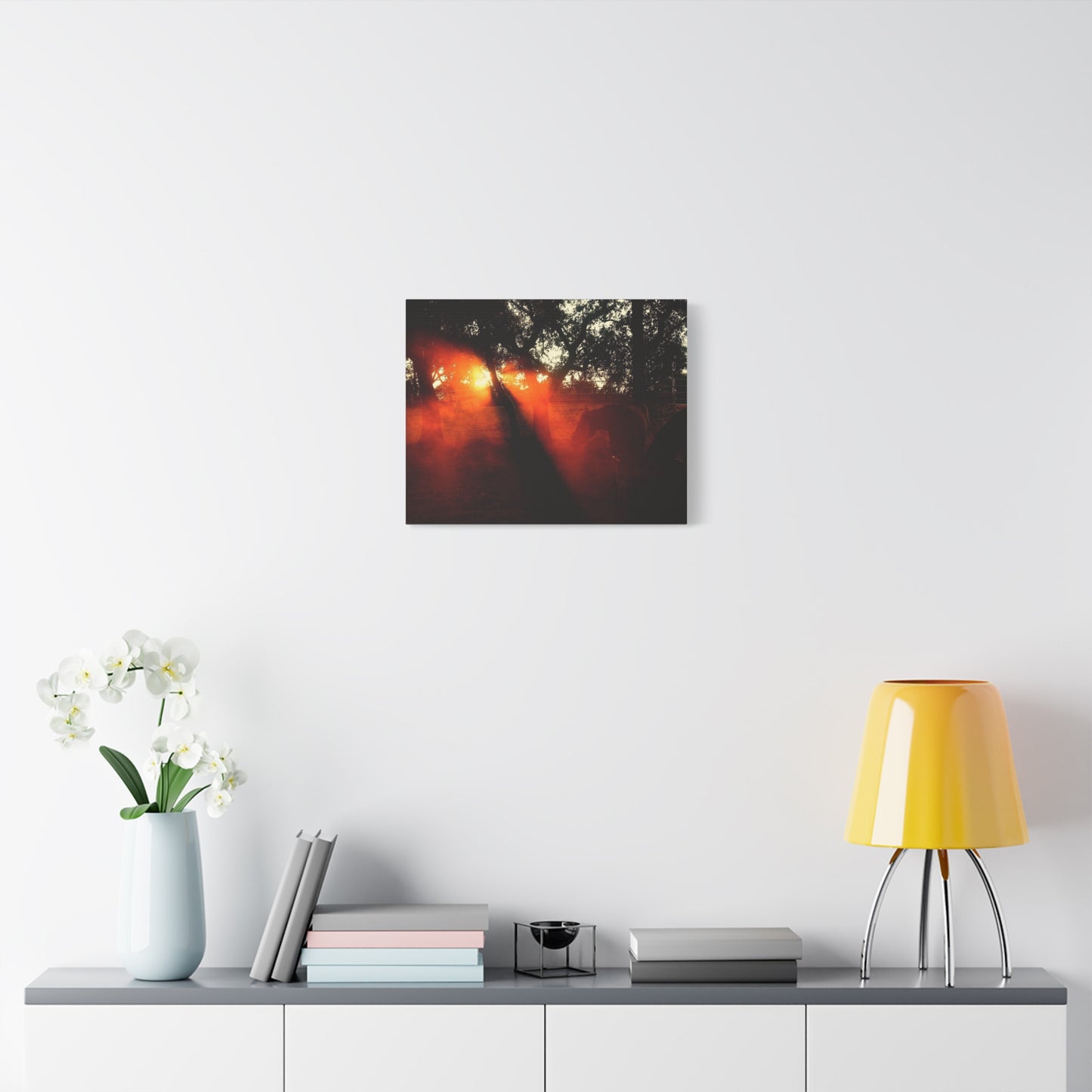 Sunset Forest Matte Canvas Wall Art — Dramatic Orange Light Photography