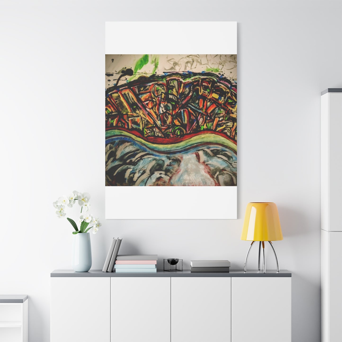 Acrylic_inequalities - Abstract Coastal Cityscape Canvas — Vibrant Ocean Wave Wall Art