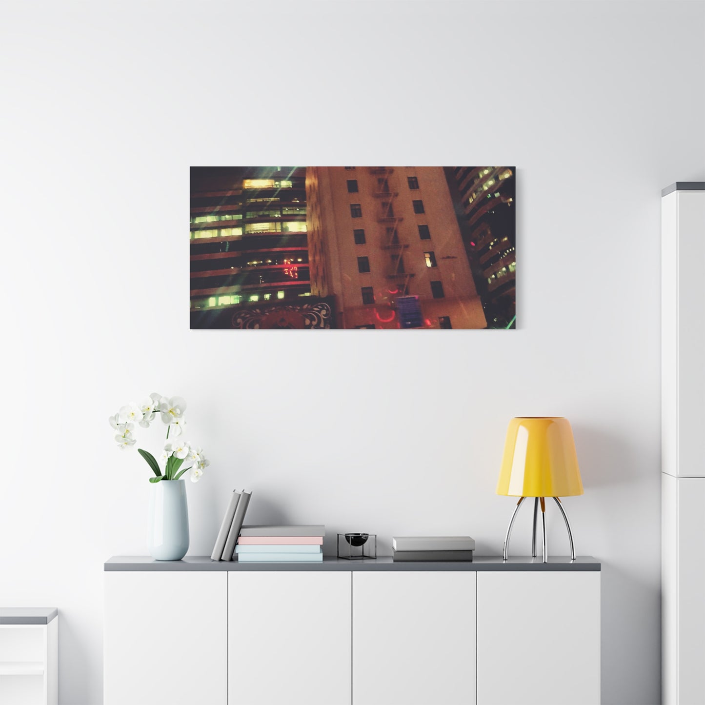 Hotel DeAnza - City Nightscape Canvas Print — Urban Street Art Building Matte Stretched 1.25"