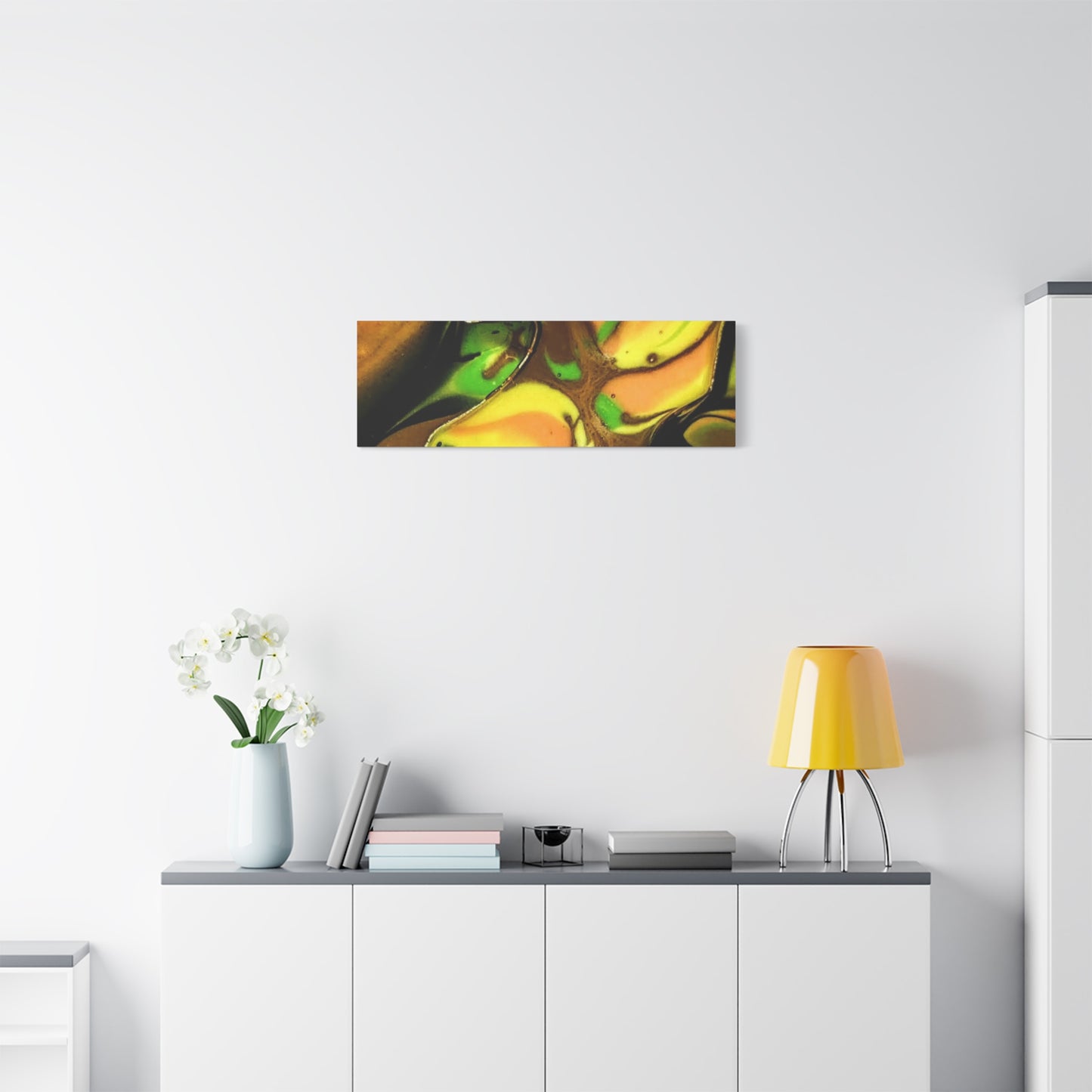 Abstract Green & Gold Fluid Art Matte Canvas Print (Stretched)