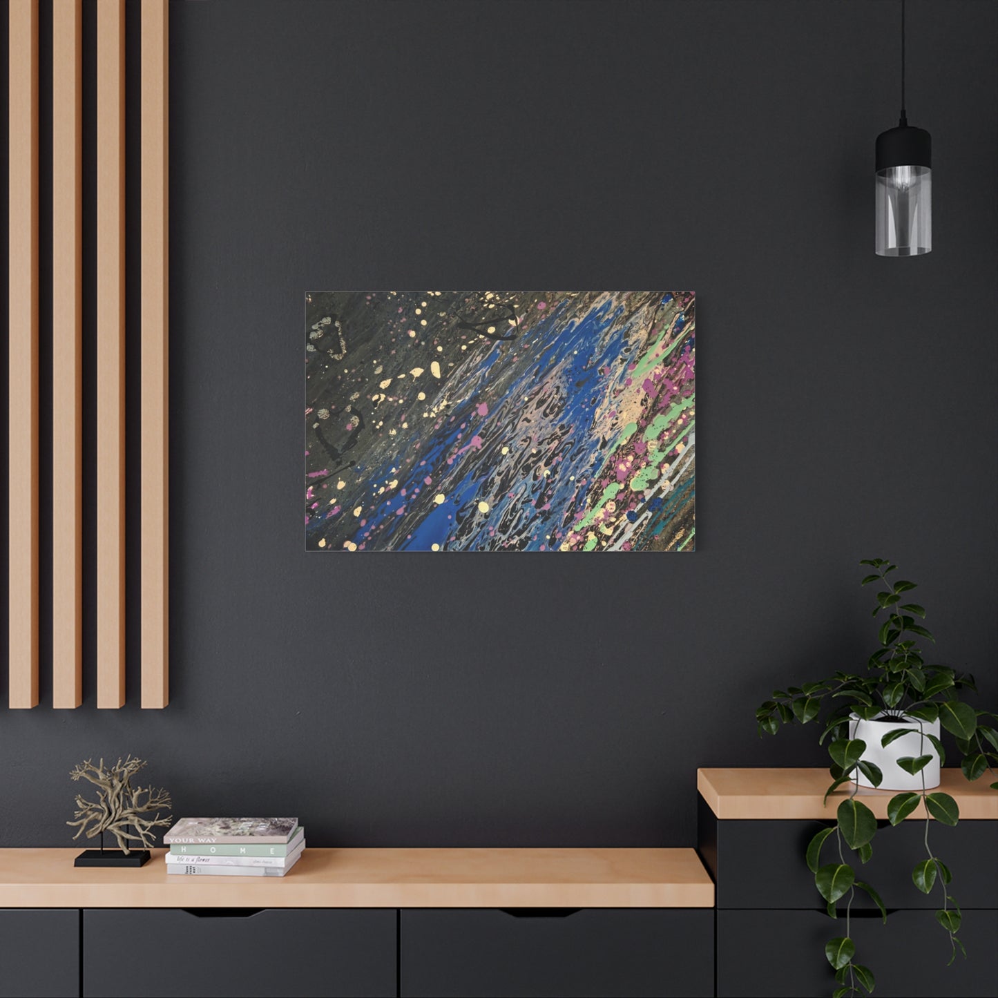 Abstract Splatter Matte Canvas Print — Colorful Fluid Art Wall Decor, Stretched 1.25"
