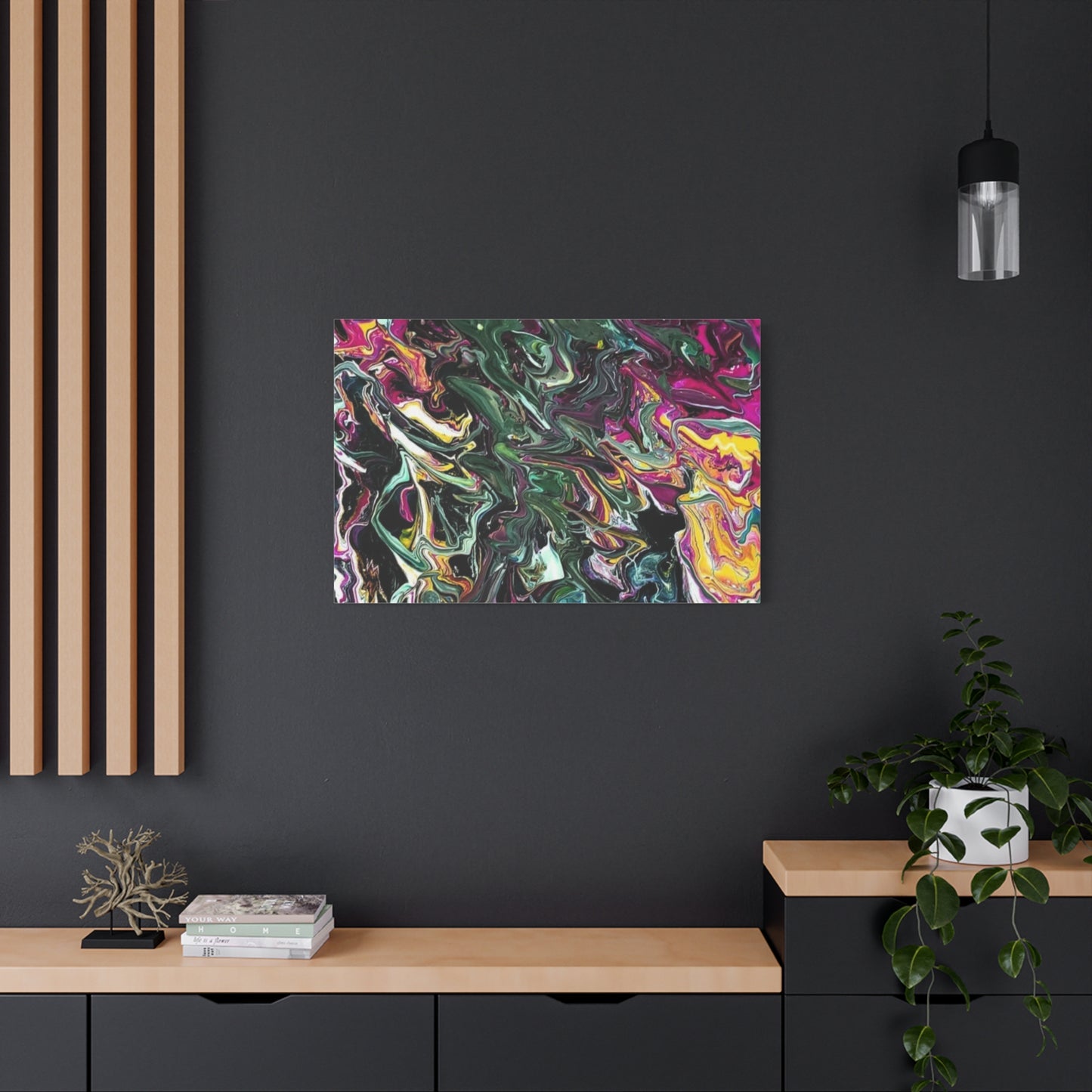 chaos in the garden - Abstract Fluid Art Matte Canvas Print - Colorful Swirl Wall Art