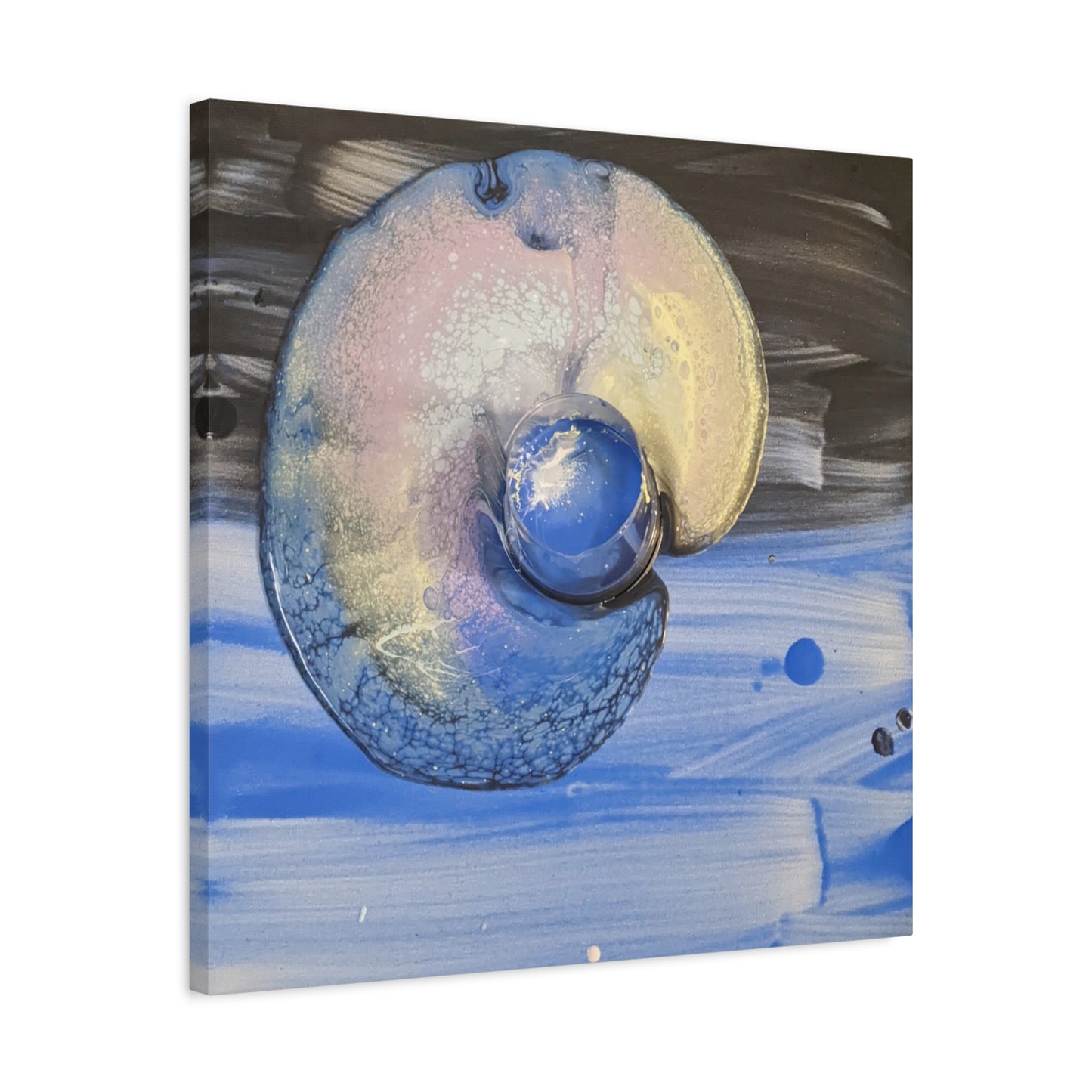 the nautilus - Abstract Blue Spiral Matte Canvas Art - Nautical Coastal Wall Decor