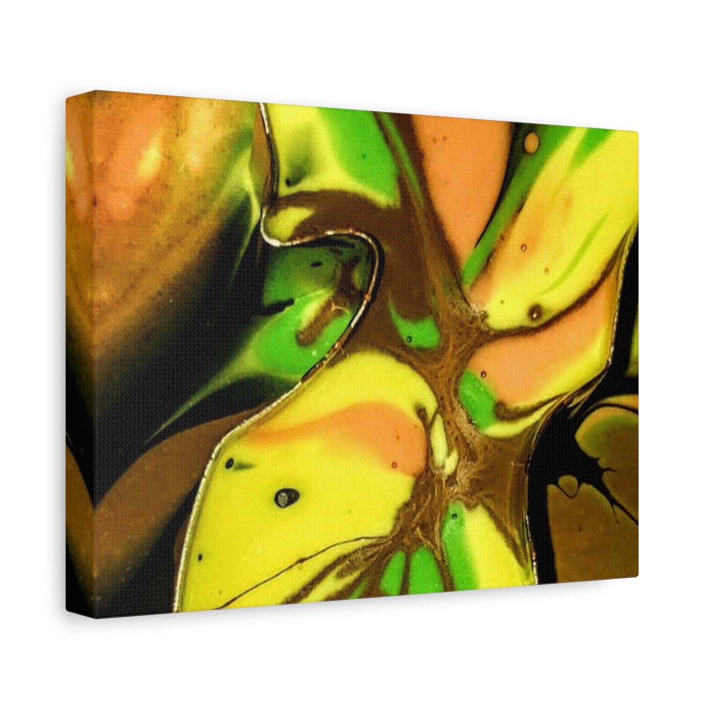 Abstract Green & Gold Fluid Art Matte Canvas Print (Stretched)