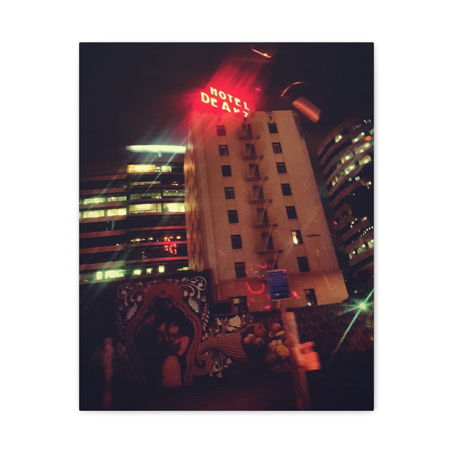 Hotel DeAnza - City Nightscape Canvas Print — Urban Street Art Building Matte Stretched 1.25"