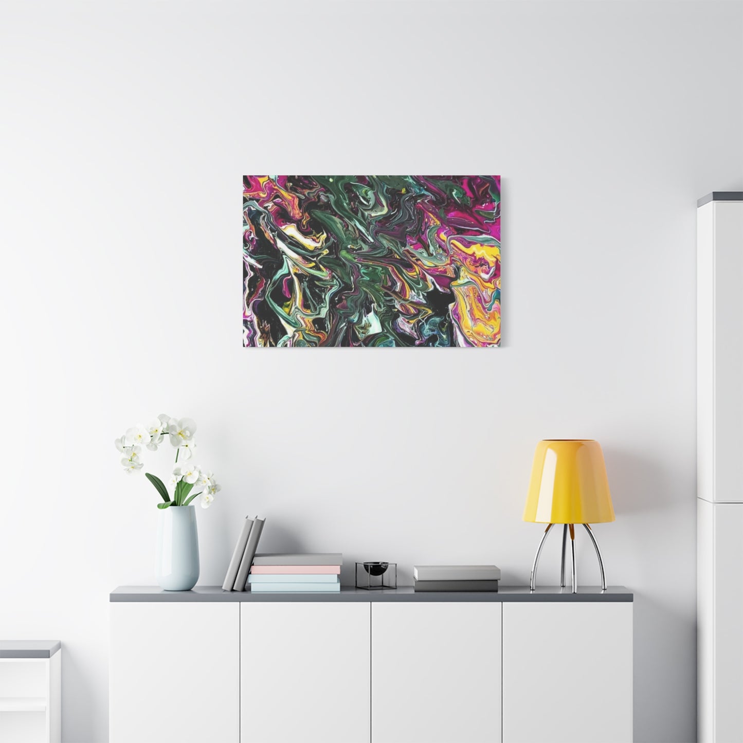 chaos in the garden - Abstract Fluid Art Matte Canvas Print - Colorful Swirl Wall Art