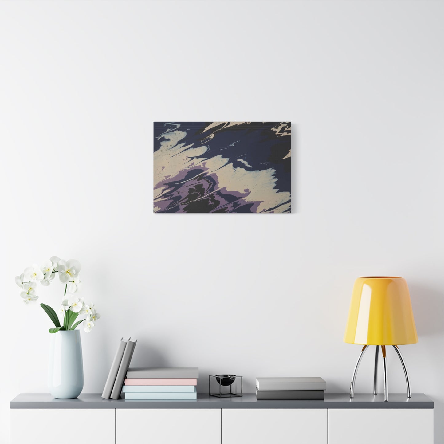 Abstract Navy & Lavender Wave Matte Stretched Canvas (1.25")