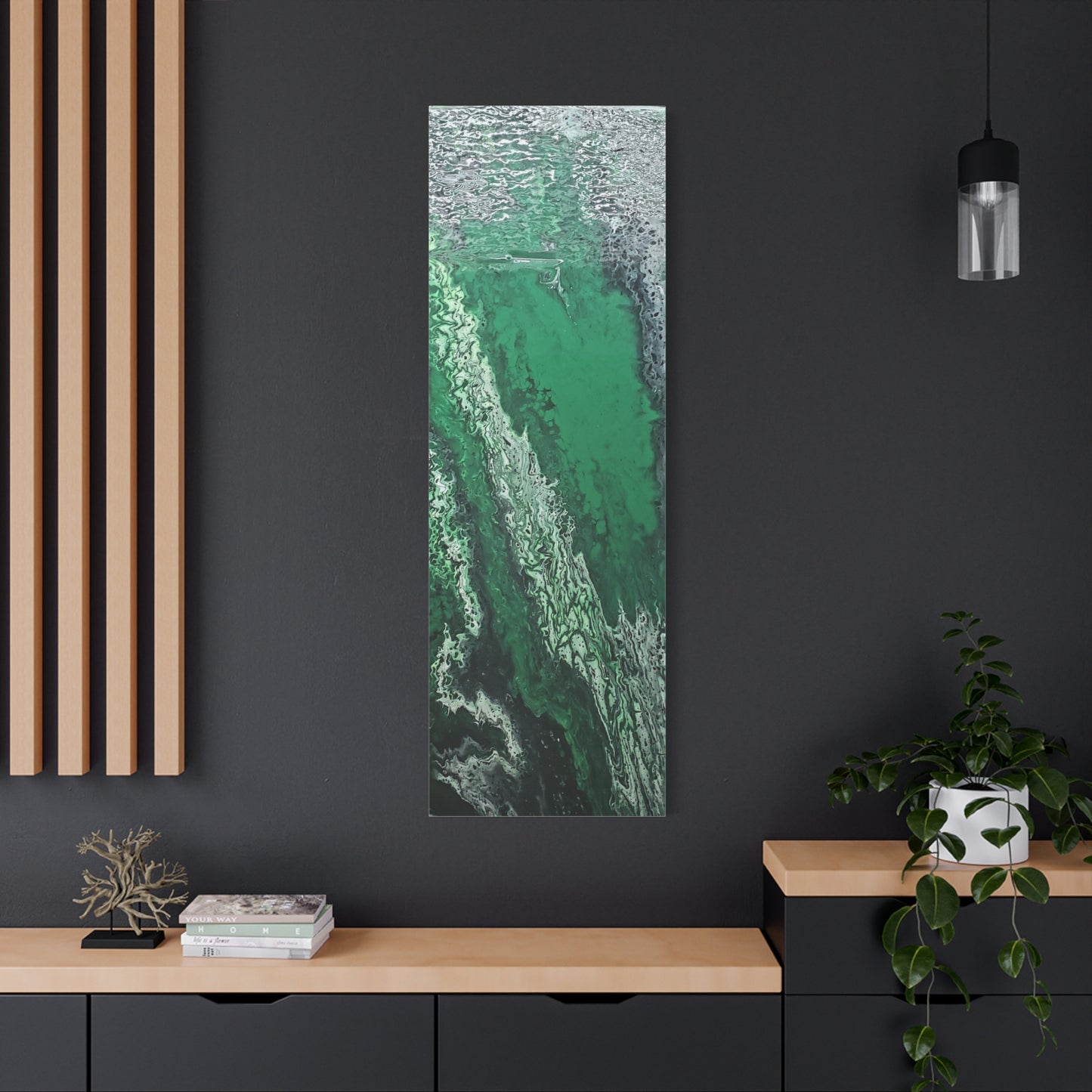 Emerald Wave Abstract Canvas Print — Matte Stretched Wall Art