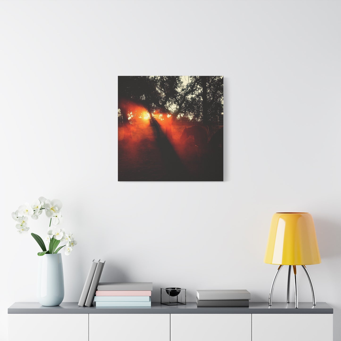 Sunset Forest Matte Canvas Wall Art — Dramatic Orange Light Photography
