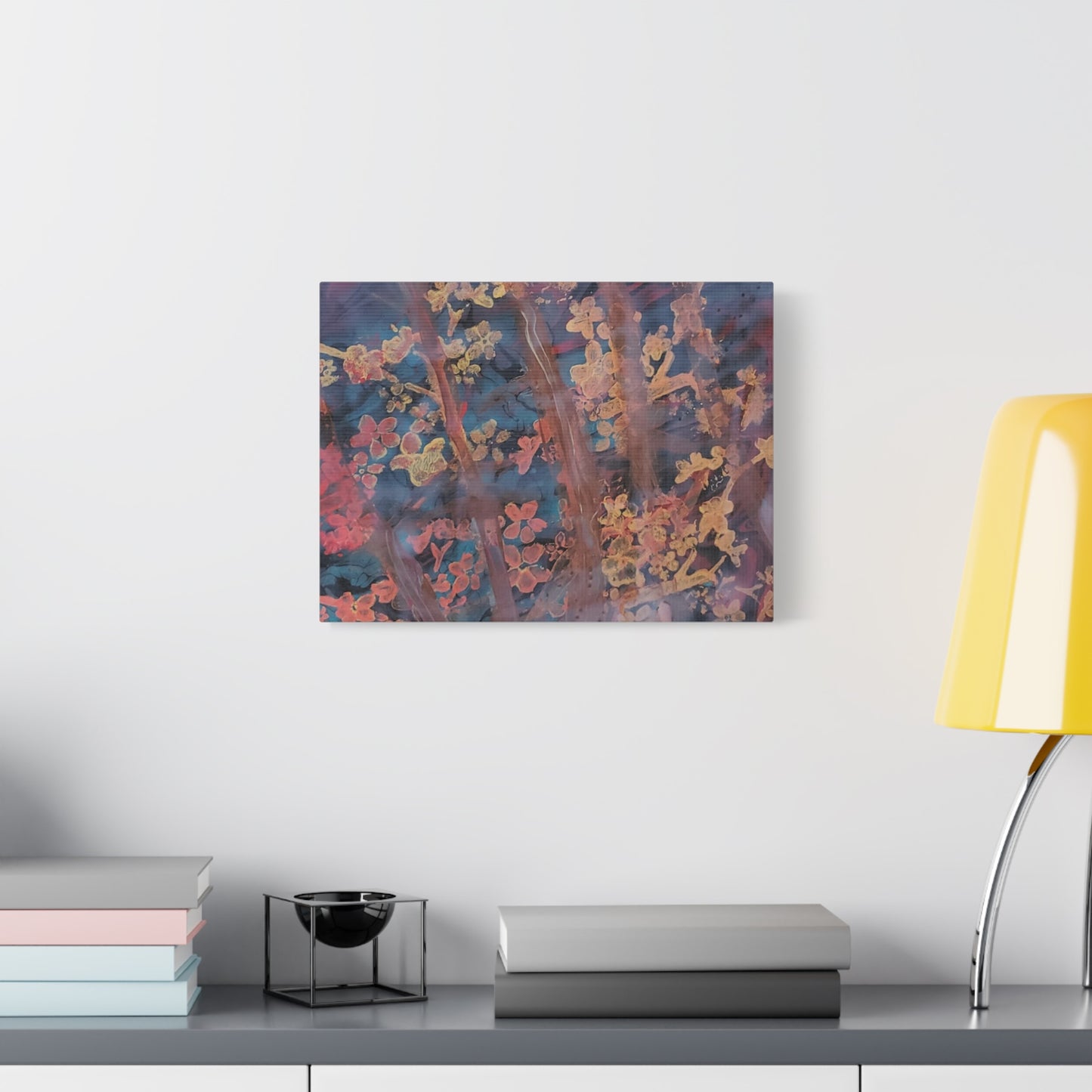 Abstract Floral Canvas Print — Moody Pink & Blue Stretched Wall Art