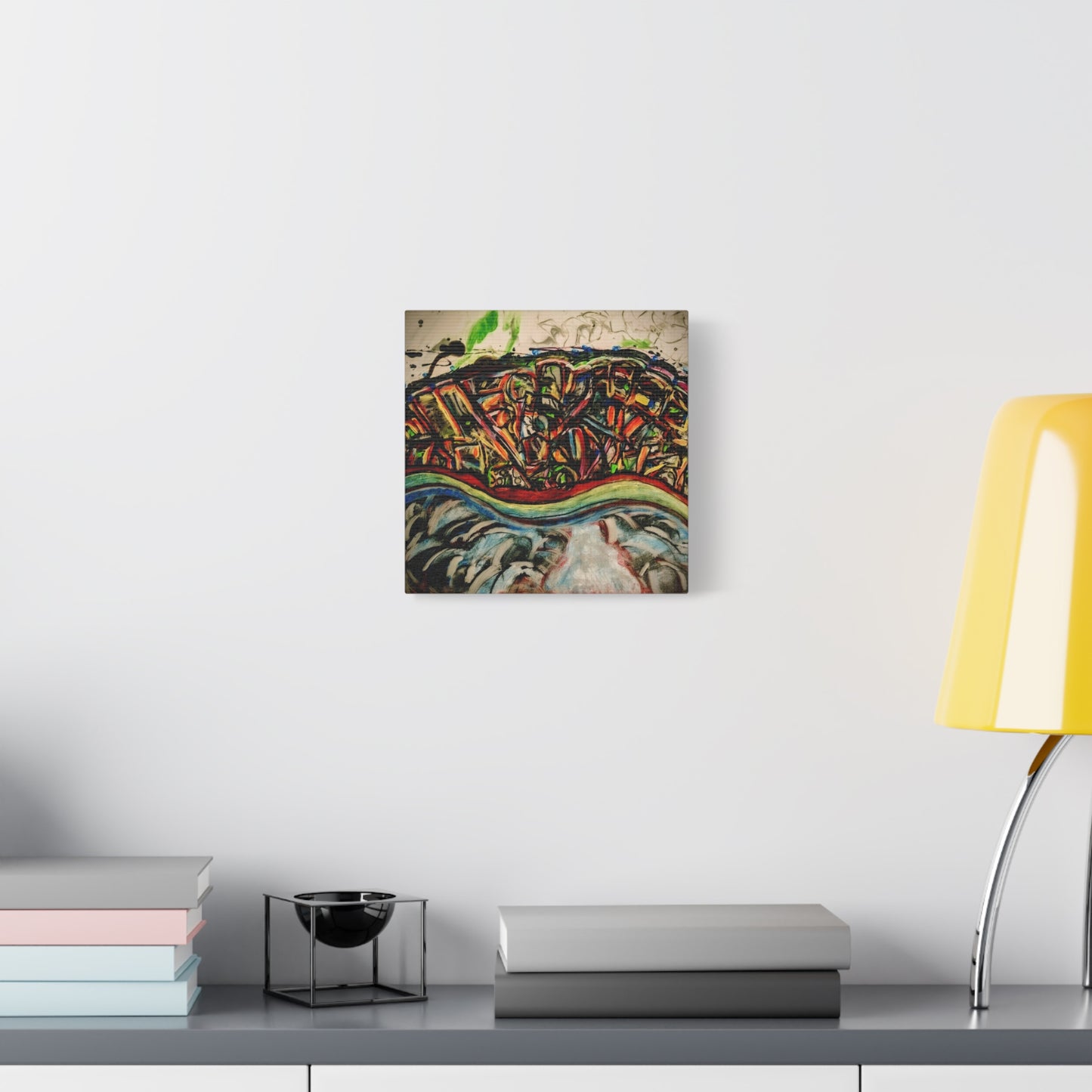 Acrylic_inequalities - Abstract Coastal Cityscape Canvas — Vibrant Ocean Wave Wall Art