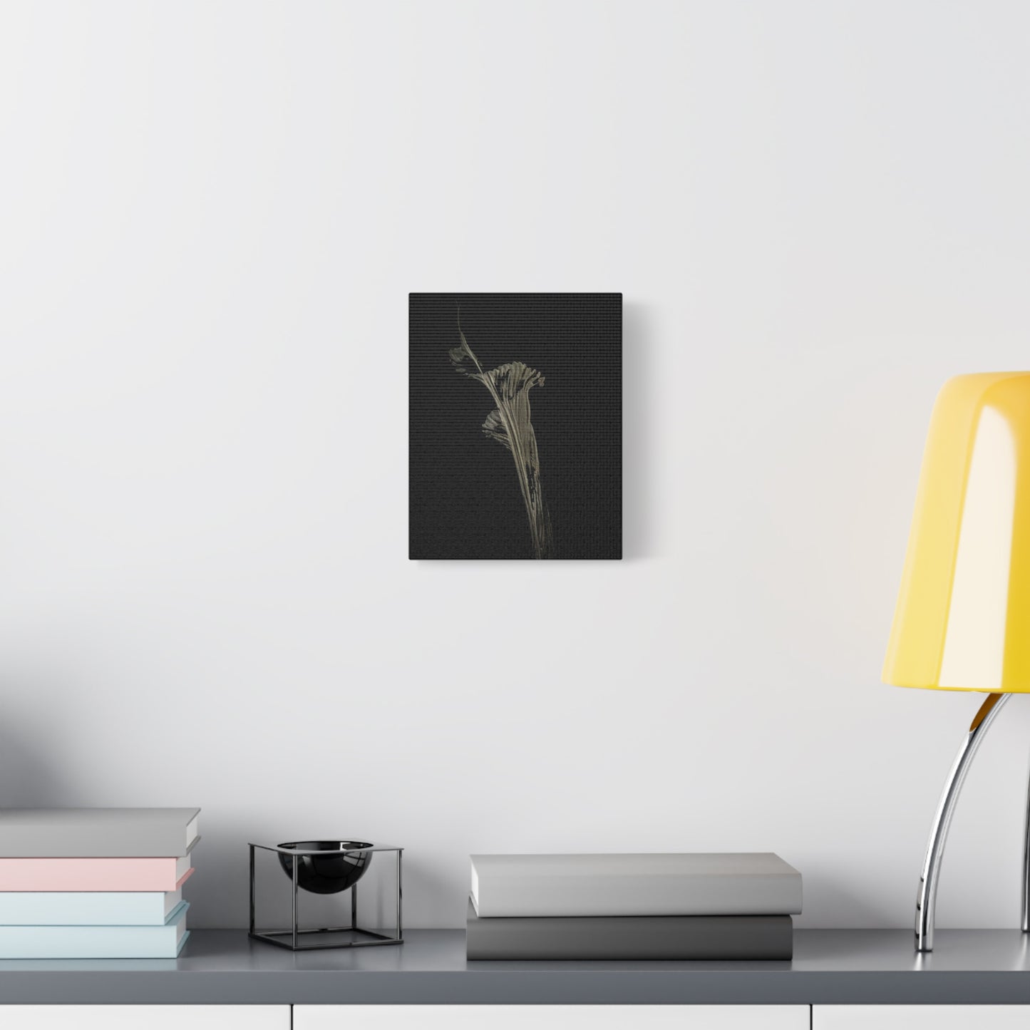 Calla Lilly - Minimalist Botanical Canvas Print — Monochrome Flower Art on Black Matte