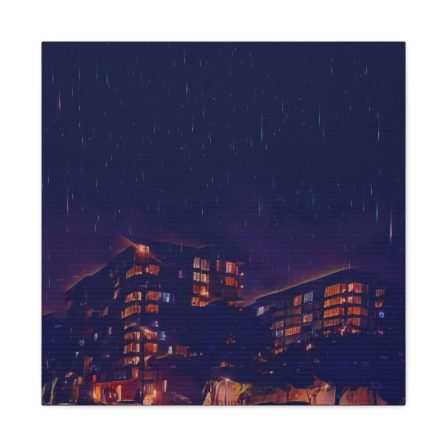 Neon Percipitation @ night - Canvas Print — Moody Urban Wall Art