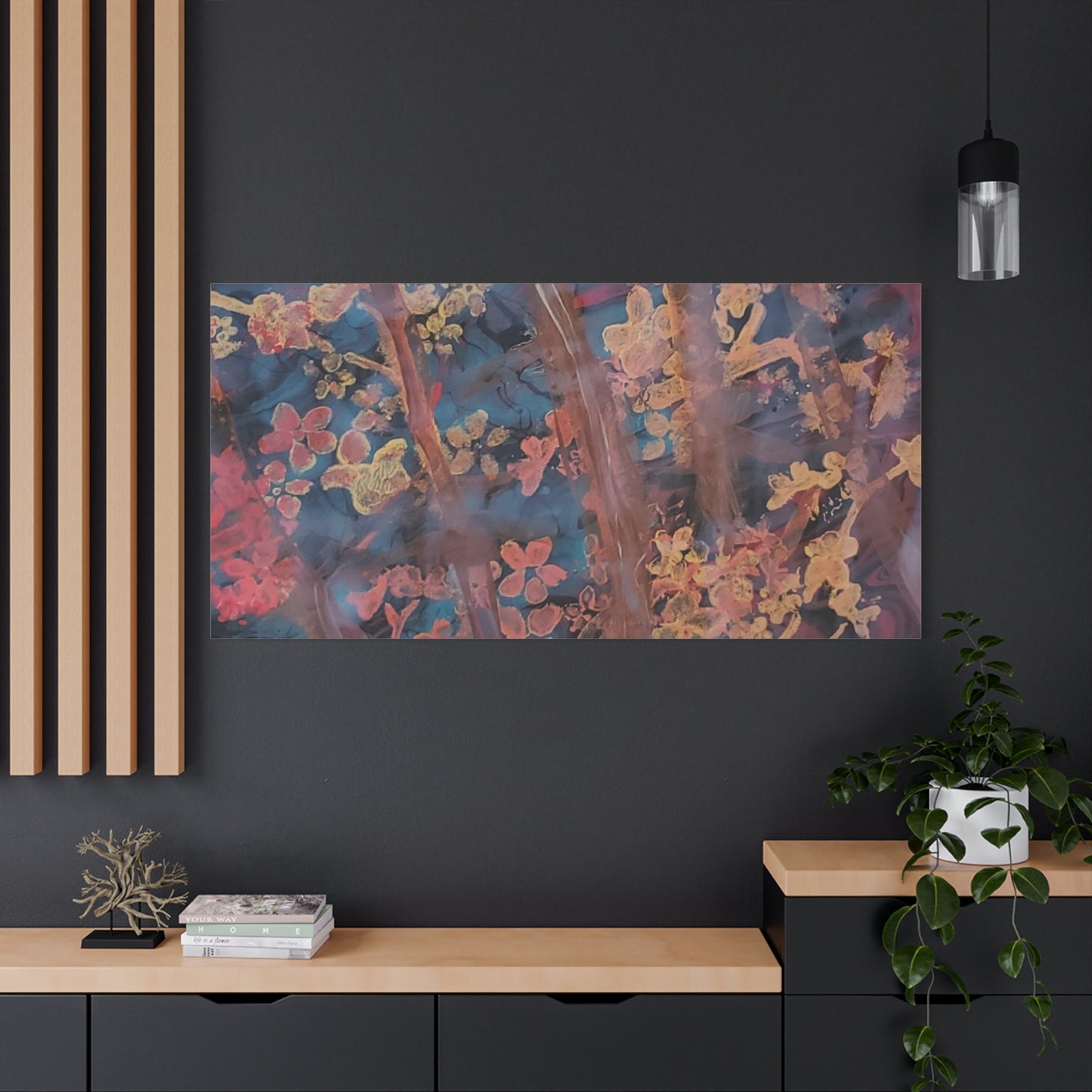 Abstract Floral Canvas Print — Moody Pink & Blue Stretched Wall Art