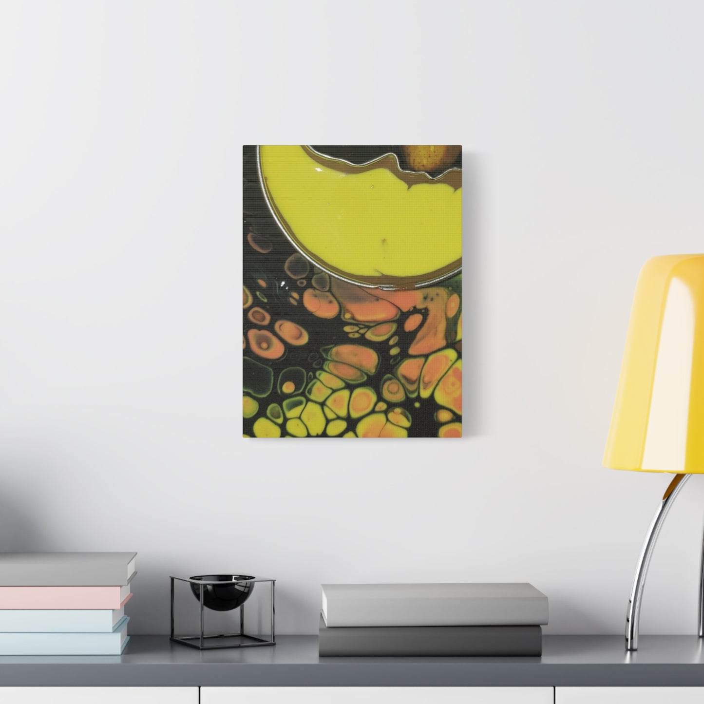 Abstract Fluid Art Canvas Print — Yellow & Black Cell Pour