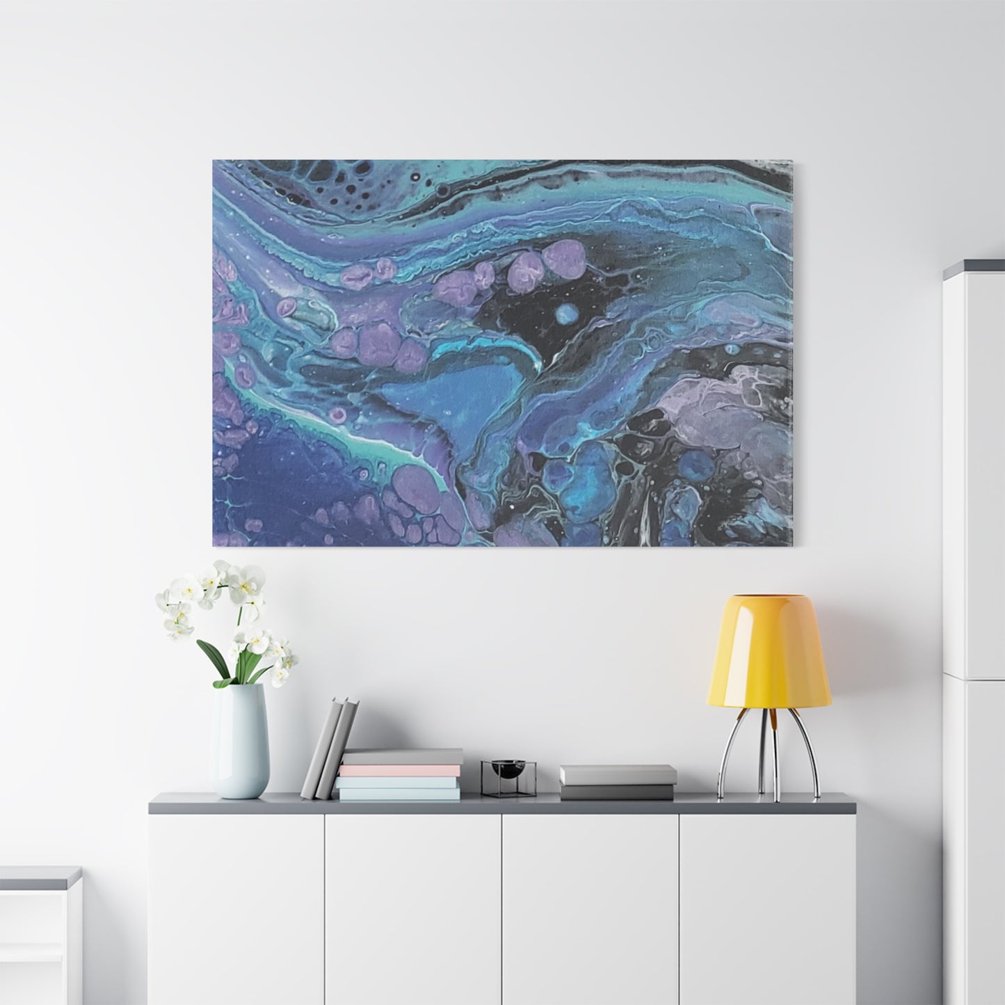 Abstract Ocean Wave Matte Canvas Print — Blue & Purple Fluid Art, Stretched 1.25"