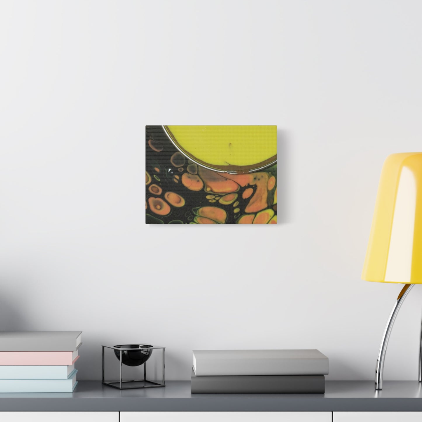 Abstract Fluid Art Canvas Print — Yellow & Black Cell Pour
