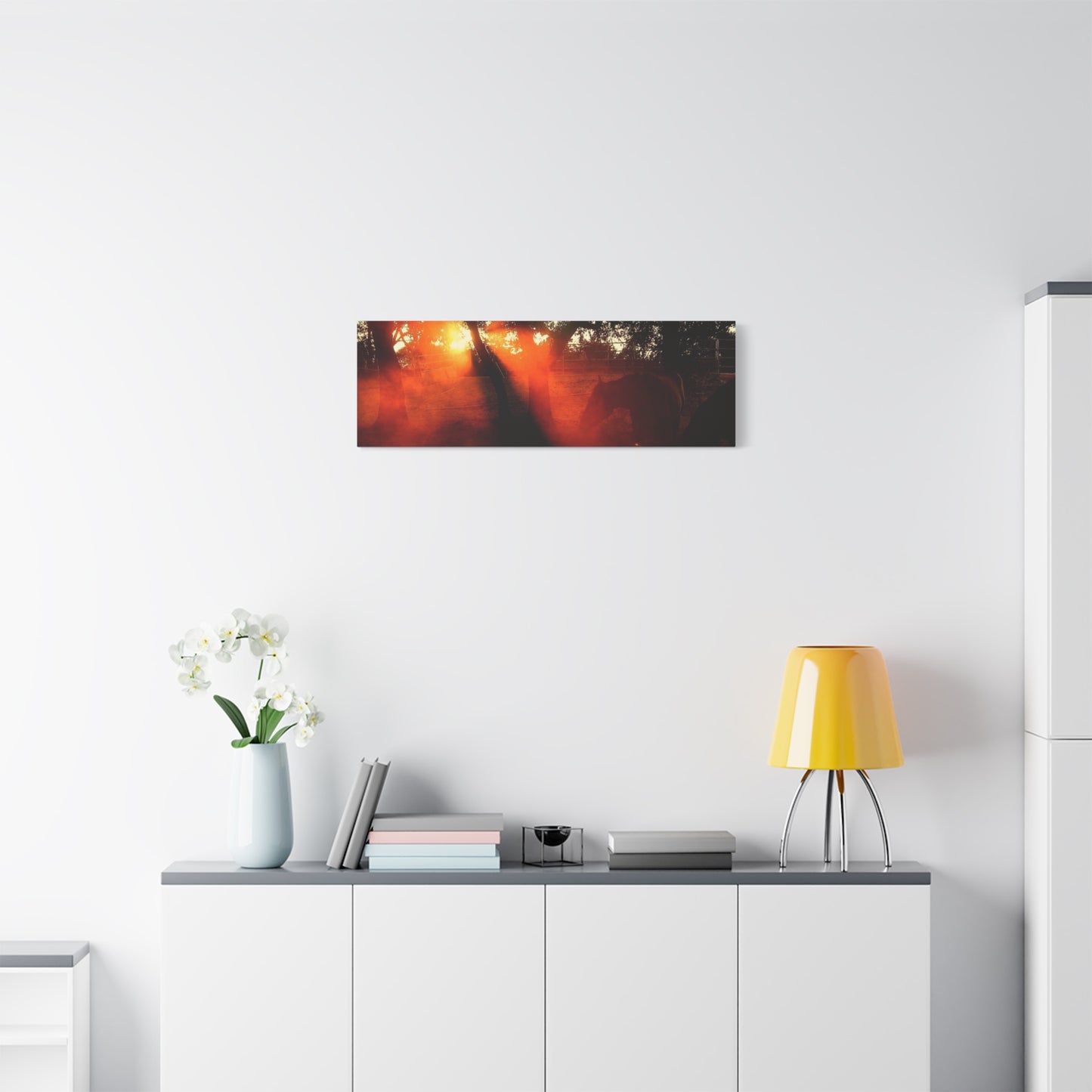 Sunset Forest Matte Canvas Wall Art — Dramatic Orange Light Photography