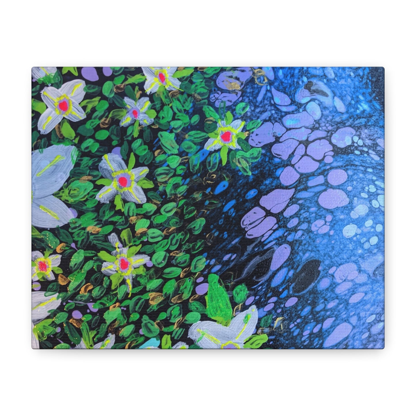Floetrol&Flowers -  Reef Matte Canvas Wall Art — Blue & Green Abstract Flower Painting
