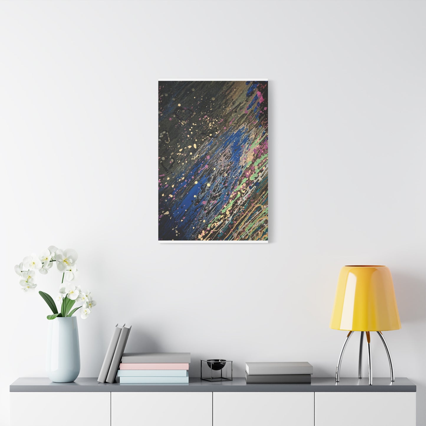Abstract Splatter Matte Canvas Print — Colorful Fluid Art Wall Decor, Stretched 1.25"