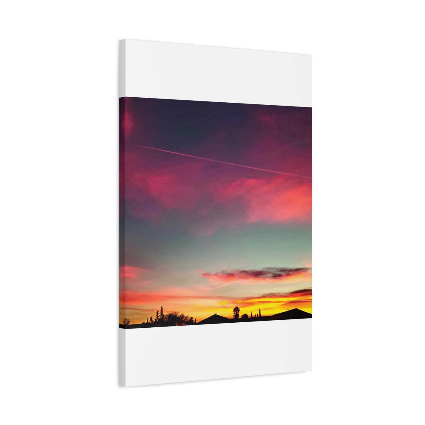 pink sky at morning - Horizon Matte Canvas Print — Vibrant Pink & Teal Sky Wall Art, Stretched 1.25"