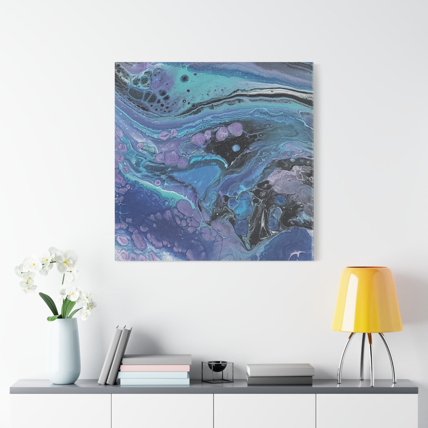 Abstract Ocean Wave Matte Canvas Print — Blue & Purple Fluid Art, Stretched 1.25"