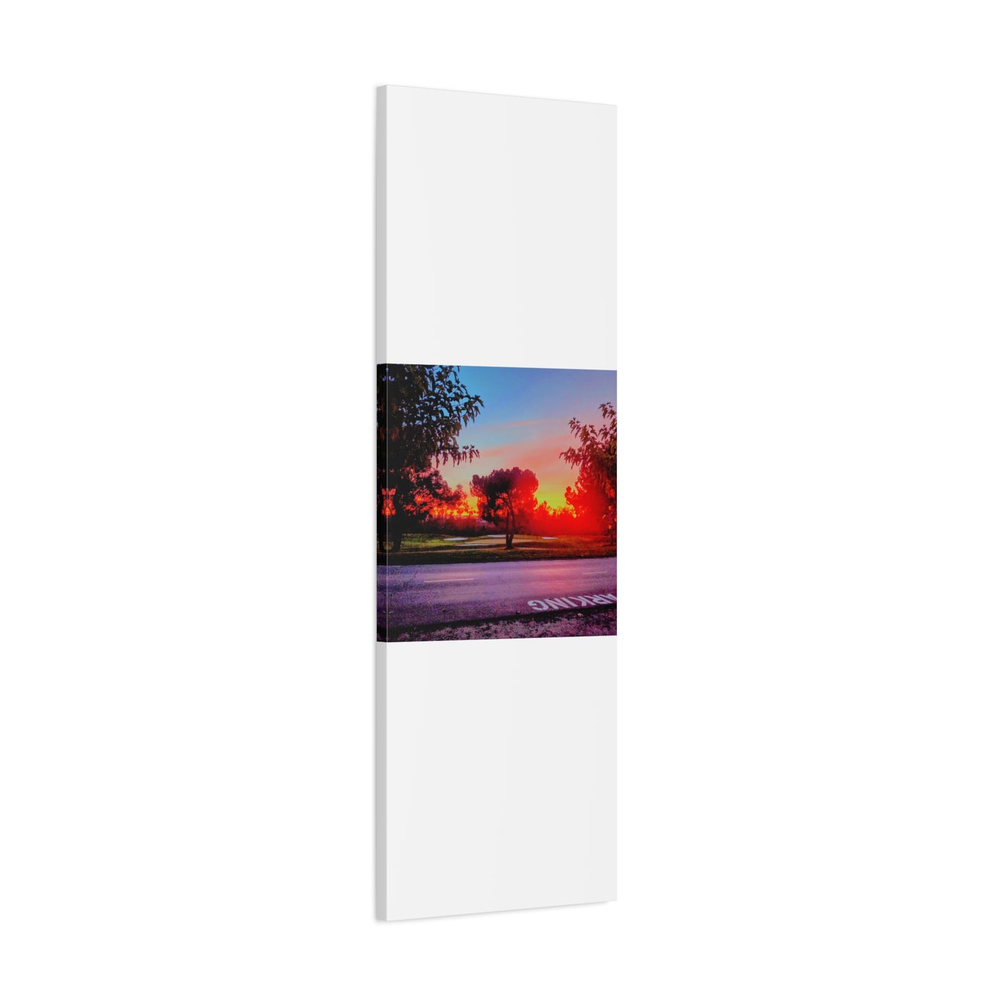 4th green @muni - Sunset Park Matte Canvas Print — Vibrant Red & Orange Landscape Wall Art